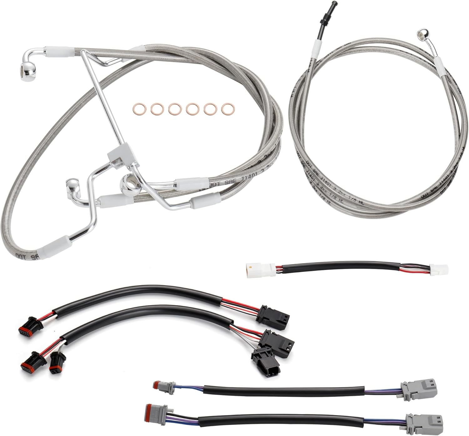 2017-2020 Touring Extended 14" Handlebar Cables Set NO ABS Clutch Cable & Brake Line Extension for 2017-2020 Harley Road King/Electra Glide/Street Glide/Road Glide NO ABS, Chrome