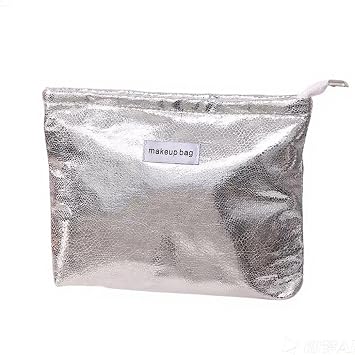 Glittler Cosmetic Bag for Women Large Capacity PU Make Up Clutch Bag Travel Silver Toiletry Pouch Organizer Silver