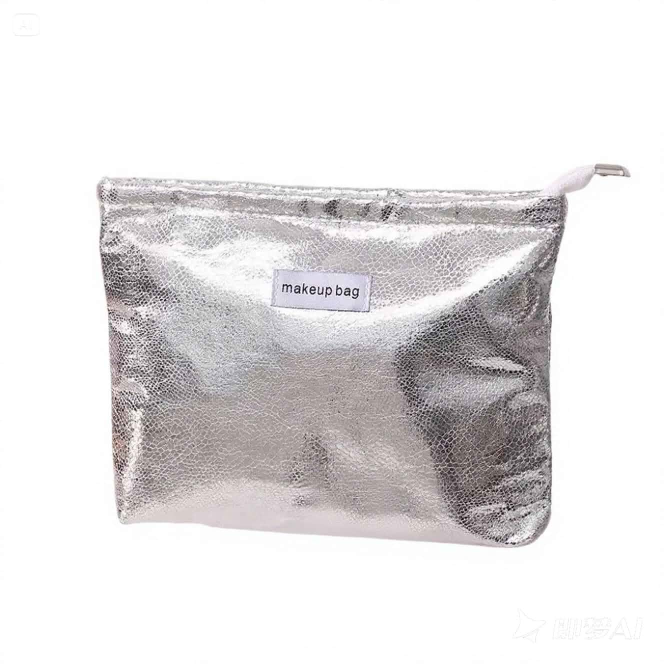 Glittler Cosmetic Bag for Women Large Capacity PU Make Up Clutch Bag Travel Silver Toiletry Pouch Organizer (Silver)