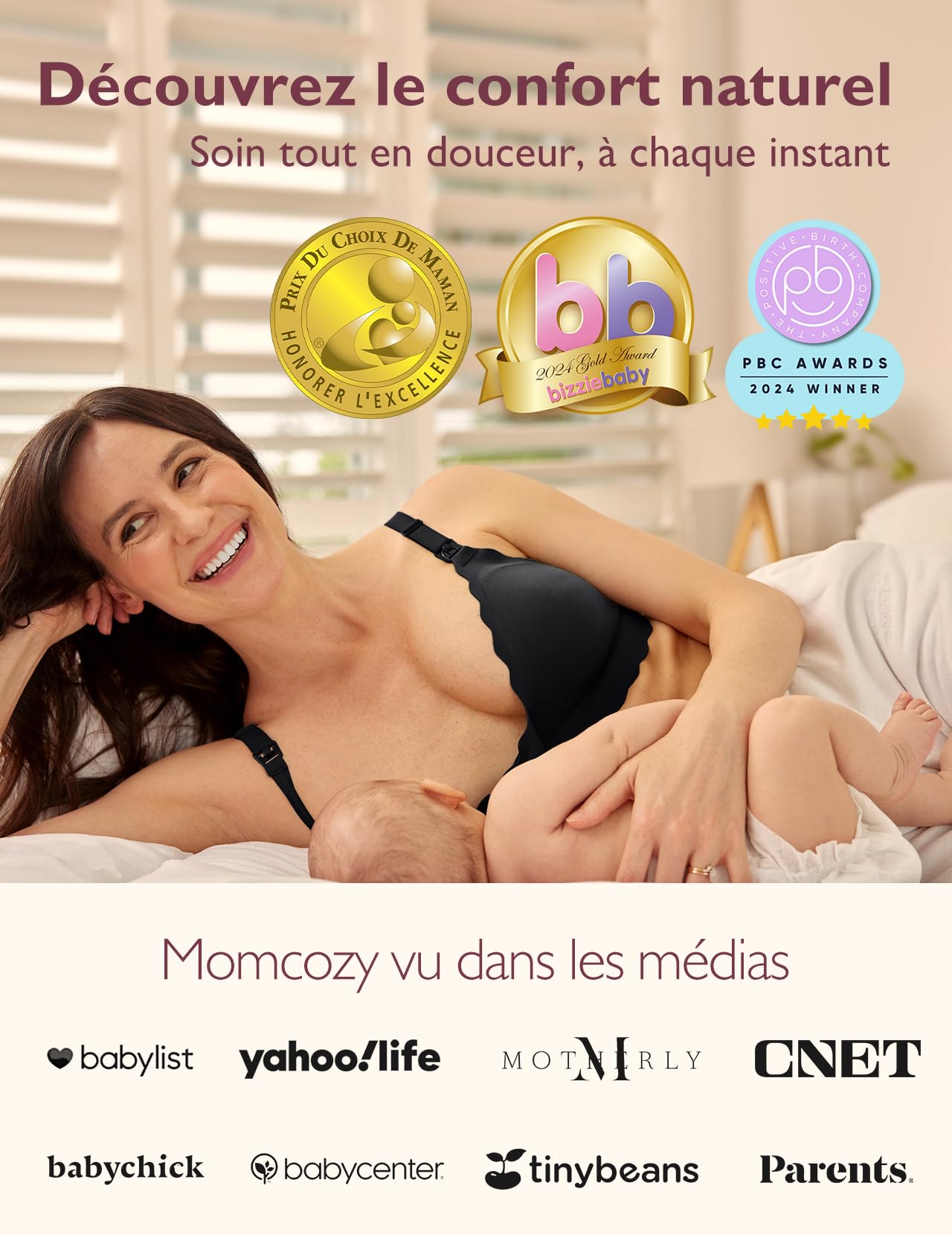 momcozy Soutien-Gorge Allaitement, Brassiere Allaitement, Soutien-Gorge sans Armature Classique avec Bandes Jelly, Lingerie Maternité Seamless pour Grossesse et Nuit