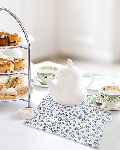 Miniatura 4 de Artwork Store Paquete de 2 toallas de cocina de algodón con tejido de gofre, flores azules, absorbentes, de secado rápido, paños de cocina para