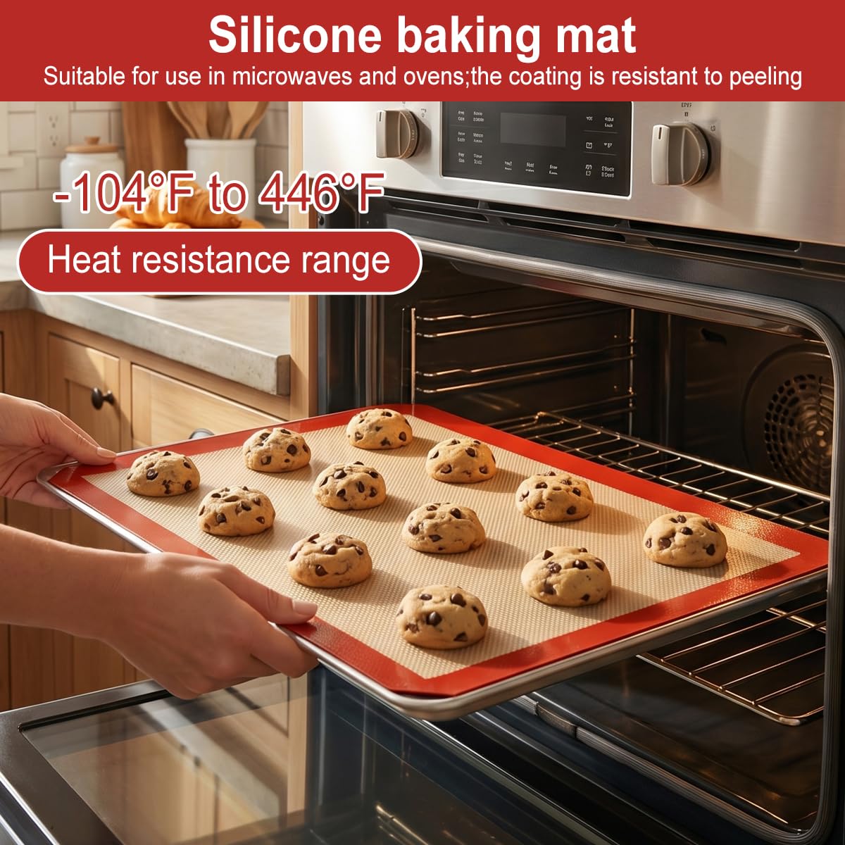 Tapis de Cuisson Silicone pour Four 3 Pièces Réutilisable Anti-Adhésif Sans BPA