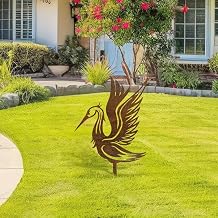 Rusty Metal Crane Garden Statue Decor, Vintage Spread Wings Bird Sculpture for Outdoor Yard, Patio, Lawn, or Backyard, Durable Rusted Metal Design, Classic Ground Installation, Mothers Day G