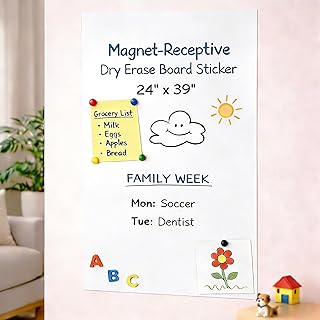 Magnetic Wall Decal Whiteboard: 24" x 39" Vertical Peel & Stick Dry Erase Board Sticker for Wall