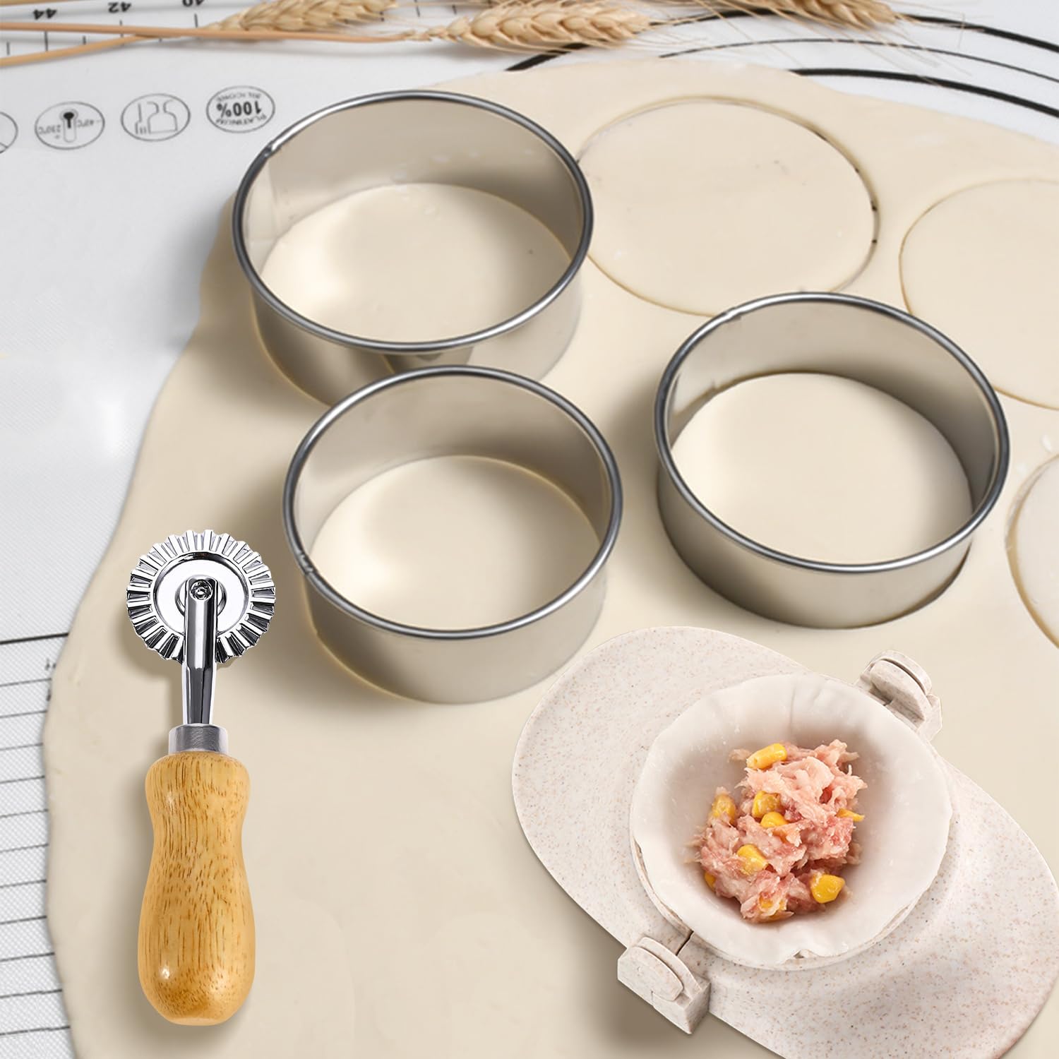 Set di 7 Pezzi Stampi per Gnocchi, Taglierine per Ravioli, Set Pressa per Empanada, Macchina per Pasta con Rotella Tagliapasta per Pot Stickers, Pierogi e Gyoza