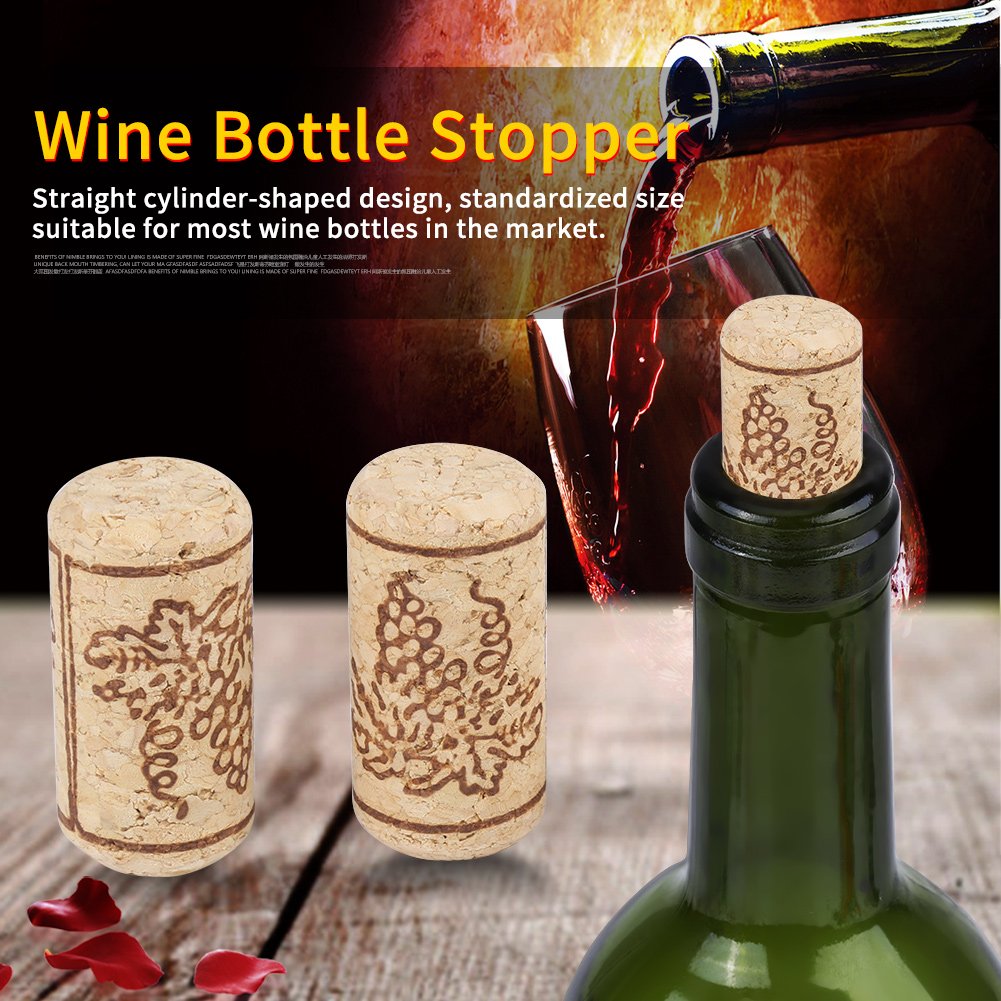 Corni di vino in sughero da 100 pezzi, tappeti di legno standard 22x44mm con motivi stampati, tappi di sughero cilindri, guarnizioni per bottiglie riutilizzabili per la