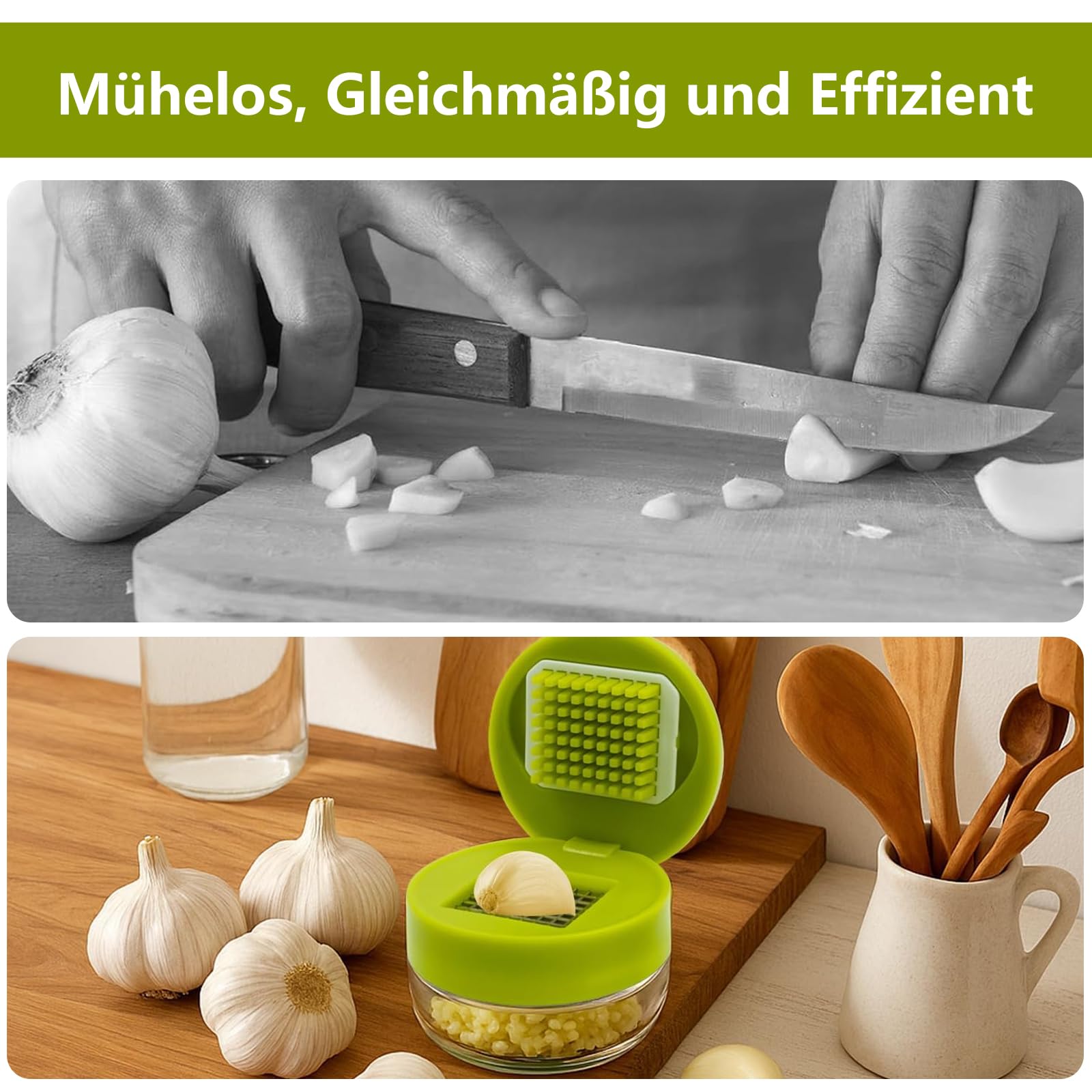 Presse-Ail 304 Inox Set de Coupe Ail Garlic Press, Écrase l'Ail et le Gingembre