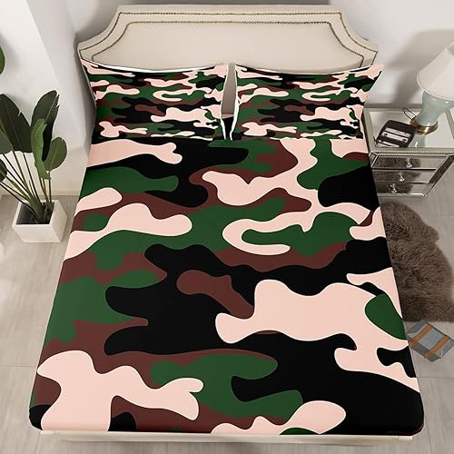 Miniatura 10 de Feelyou Juego de sábanas de camuflaje para niños y niñas, juego de sábanas con estampado de camuflaje morado, juego de ropa de cama súper suave, 1