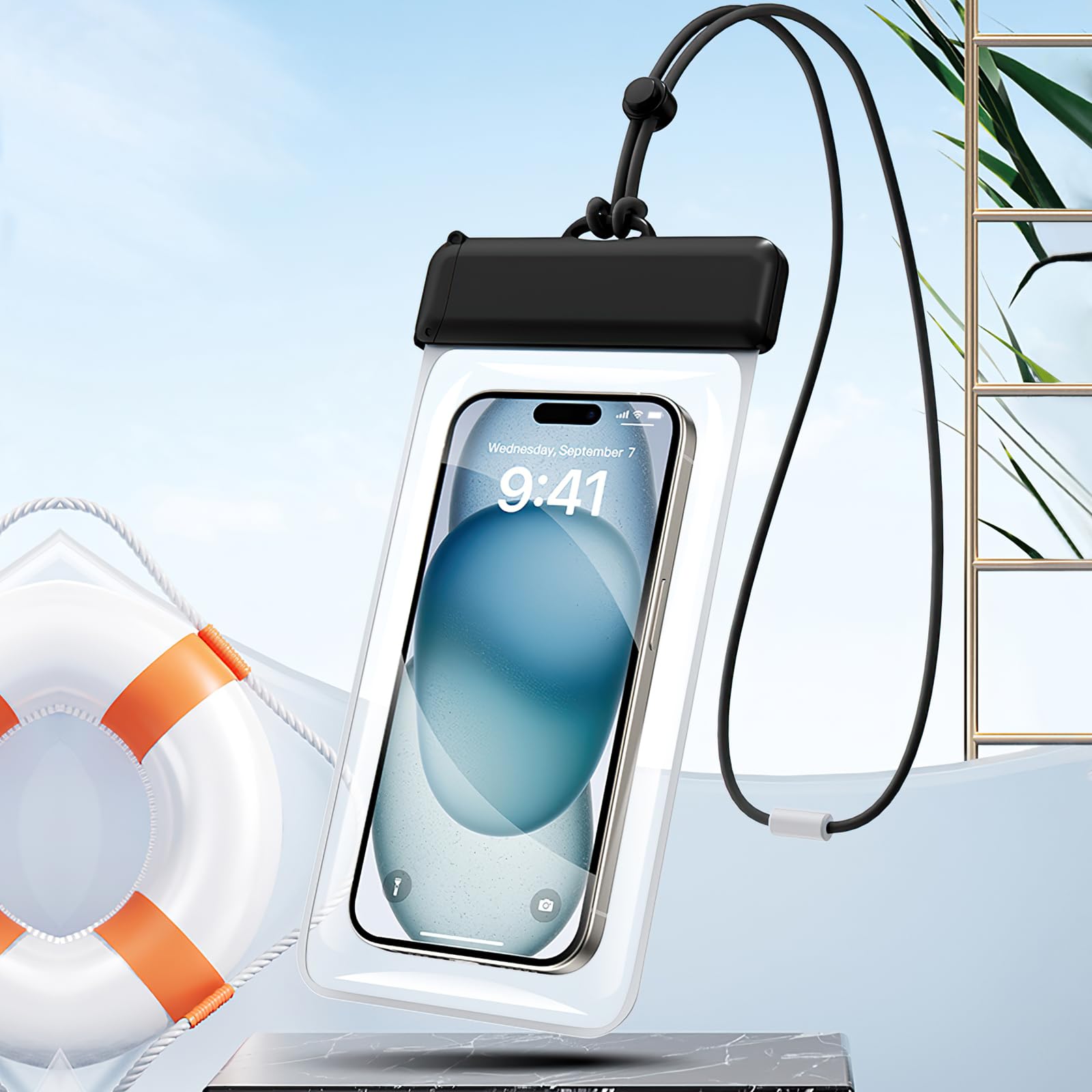 1 Pack Waterproof Phone Pouch, Waterproof Phone Case for iPhone 16 15 14 13 Pro Max, Cellphone Dry Bag Beach Cruise Ship Essentials（Black）