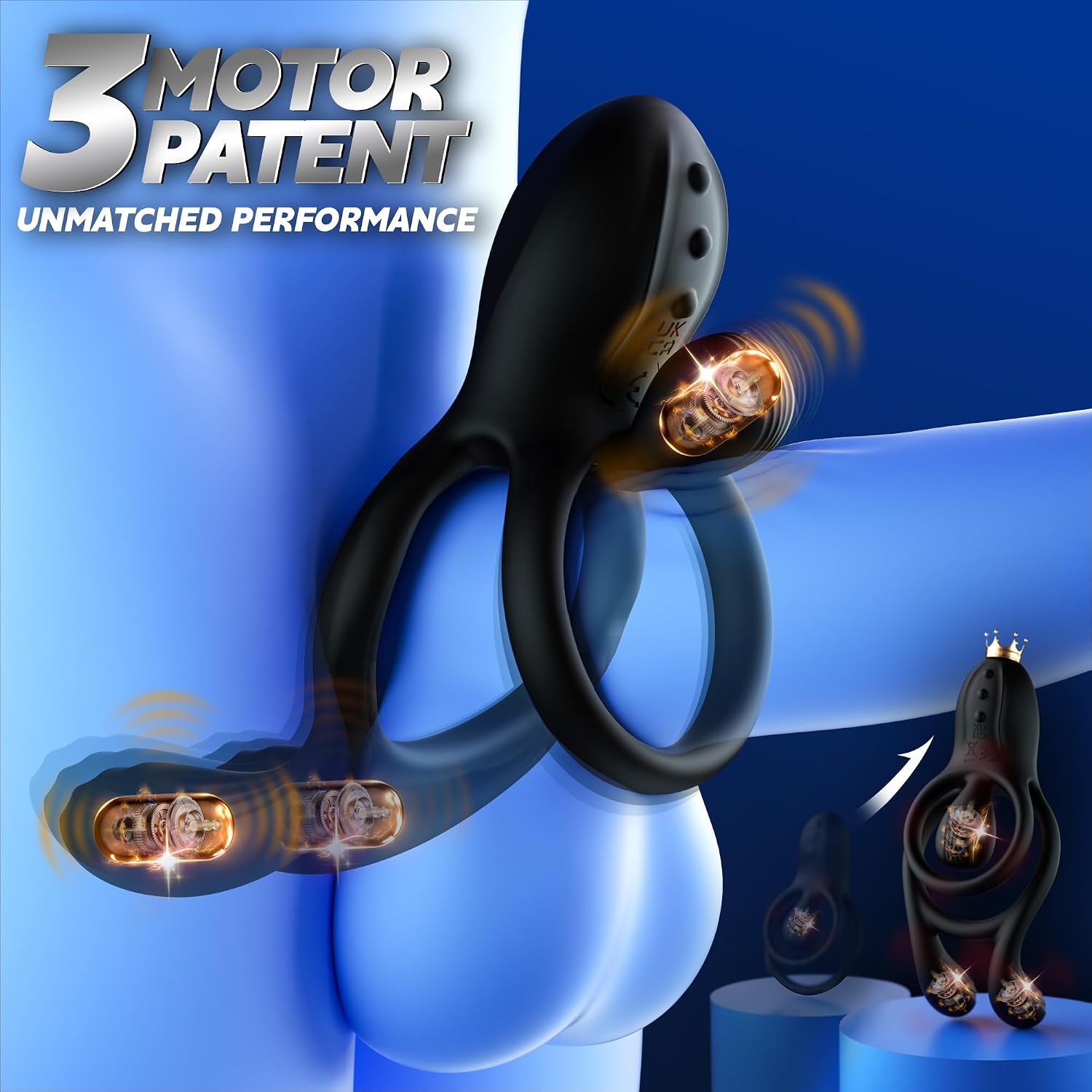 DANKIS 3-Motor Vibrating Cock Ring Sex Toys for Men & Women, 10 Vibration Penis Ring with Perineum Clitoral Stimulator, Soft Material Waterproof, Adult Couples Sex Toy for Erection Enhancement