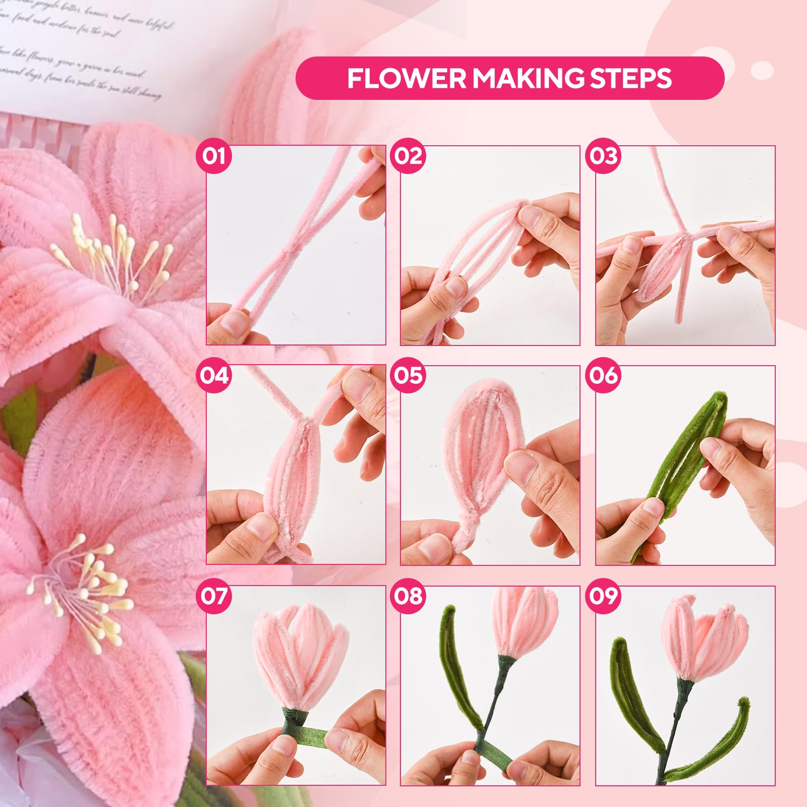 Amazon.co.jp: チューリップ 手芸モールキット ピンク モールフラワー