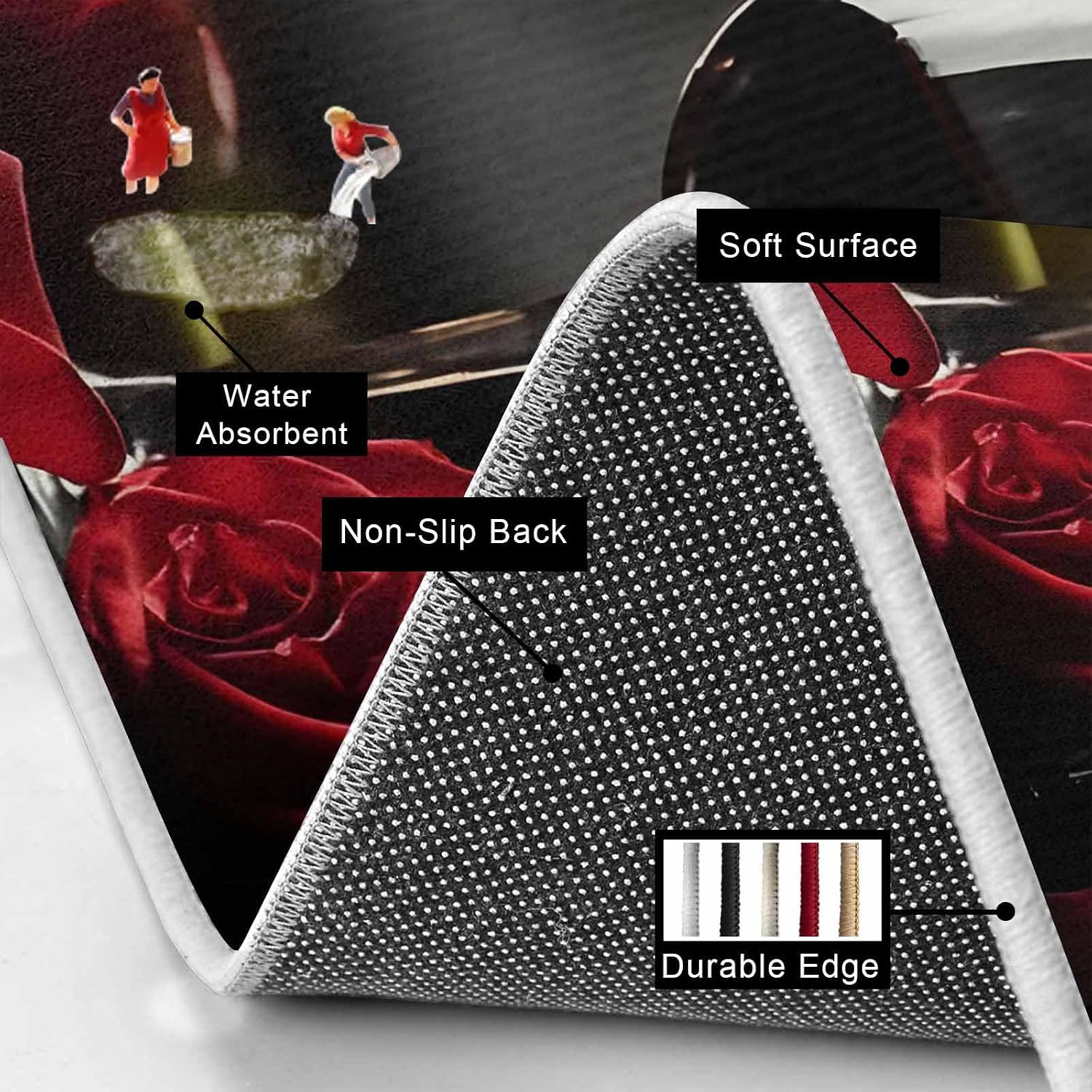 Prime Leader Red Wine Glass Kitchen Mat Set 2 Pieces Red Roses Romantic Black Modern Style Non Slip Kitchen Rugs Washable Runner Rug Mats for Floor Sink Laundry Office 19.7" x 31.5"+19.7" x 63"