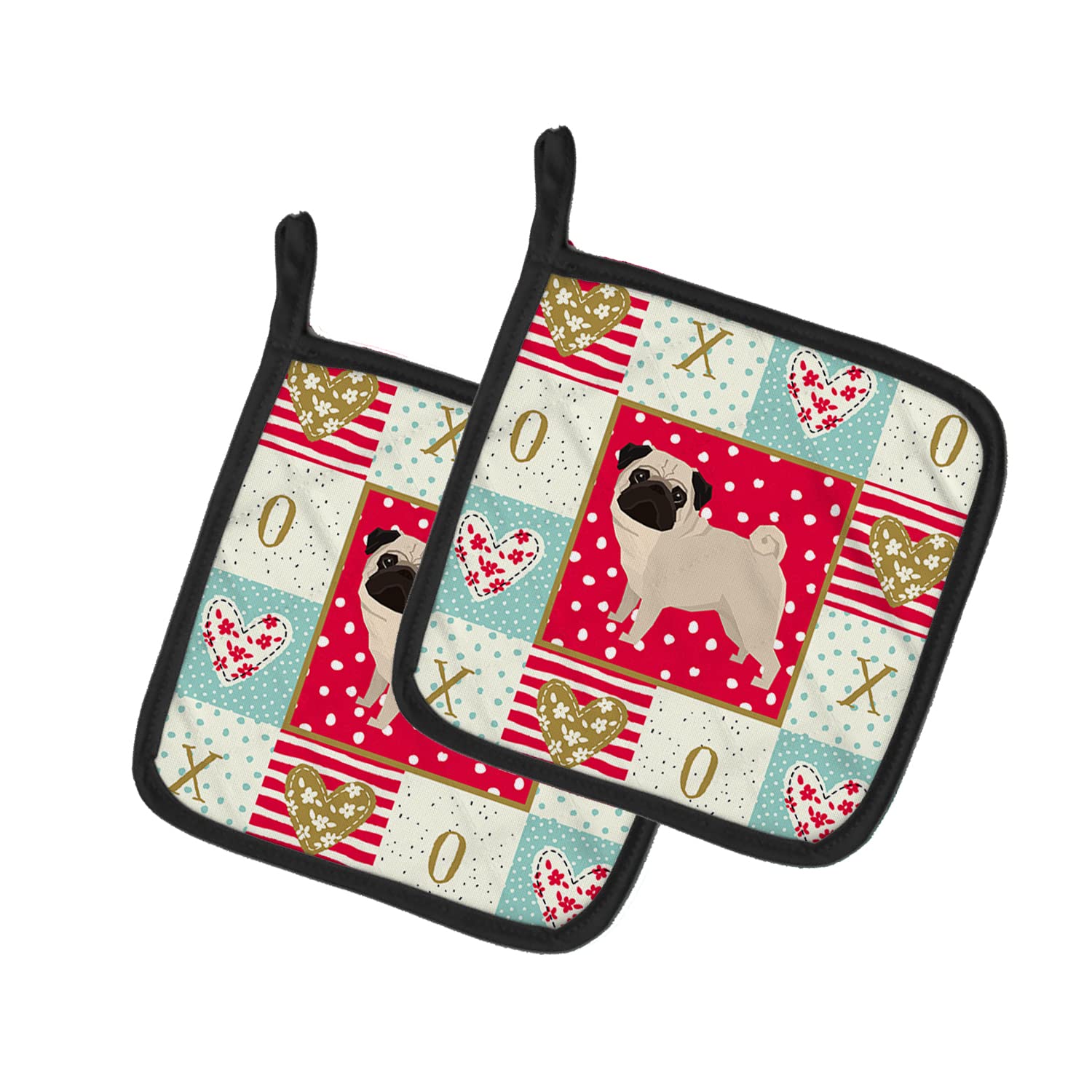 Caroline's Treasures Carolines Treasures CK5947PTHD, Motiv Mops, 2 Stück Topflappen, Stoff, Mehrfarbig, 7.5HX7.5W