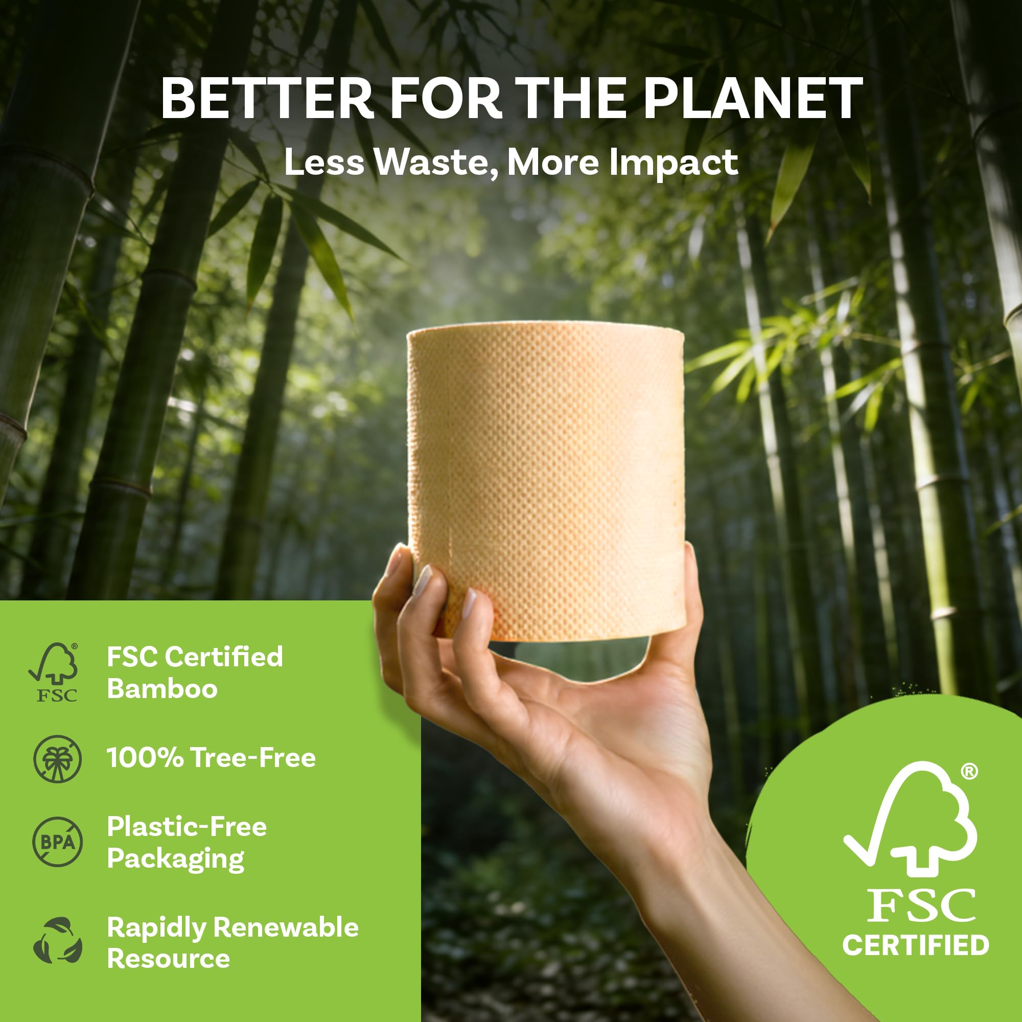 Bamboo Story, Papel higiénico de bambú sin blanquear, 12 rollos, 3 capas y 300 hojas de papel higiénico de bambú, certificado FSC, biodegradable, sin químicos, sin plástico, sin BPA, papel higiénico
