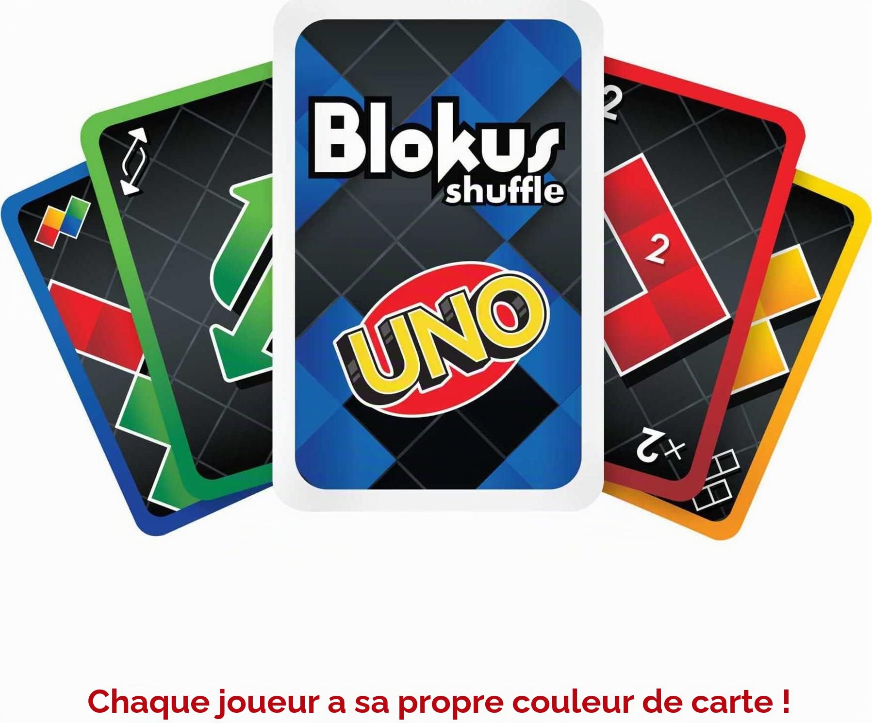 Mattel Games Blokus Shuffle édition UNO, Jeu de société et de stratégie avec pièces et Cartes, GXV91