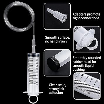 Threlaco 4 Pack Large Syringe with Tube Plastic Big Syringe for Thick Liquids Plastic Tubing and Luer Connections for Feeding Industrial Liquid Measuring Watering Refilling Feeding(100ml)