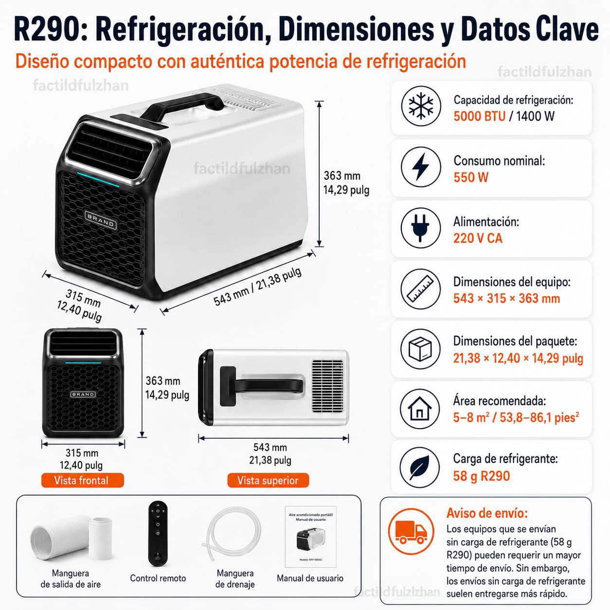 Aire acondicionado portátil 220V-240V 1400W 5000BTU Nuevo modelo Gray-220V | Refrigeración para 8-10 m² con deshumidificación, modo sueño, temporizador y pantalla LCD táctil para hogar y oficina.
