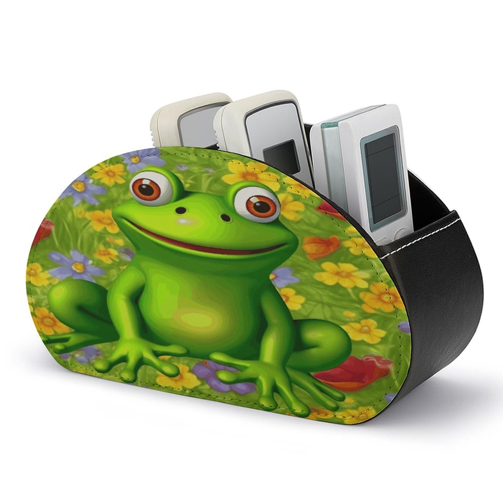 FodPand Frog Remote Control Holders PU Leather Remote Caddy Desktop Organizer with 5 Compartments TV Remote Holder Box Tray for Bedside Table Office Desk Accessories&Gift