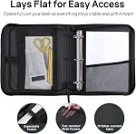 SUNEE Zippered Binder Bag with Handle, 2-Inch 3-Ring O-Ring, 500-Sheet Capacity, Includes Zip Pocket, 5-Tab Expanding File Folder, Multi-Pocket Organizer Binder for Middle School, Black