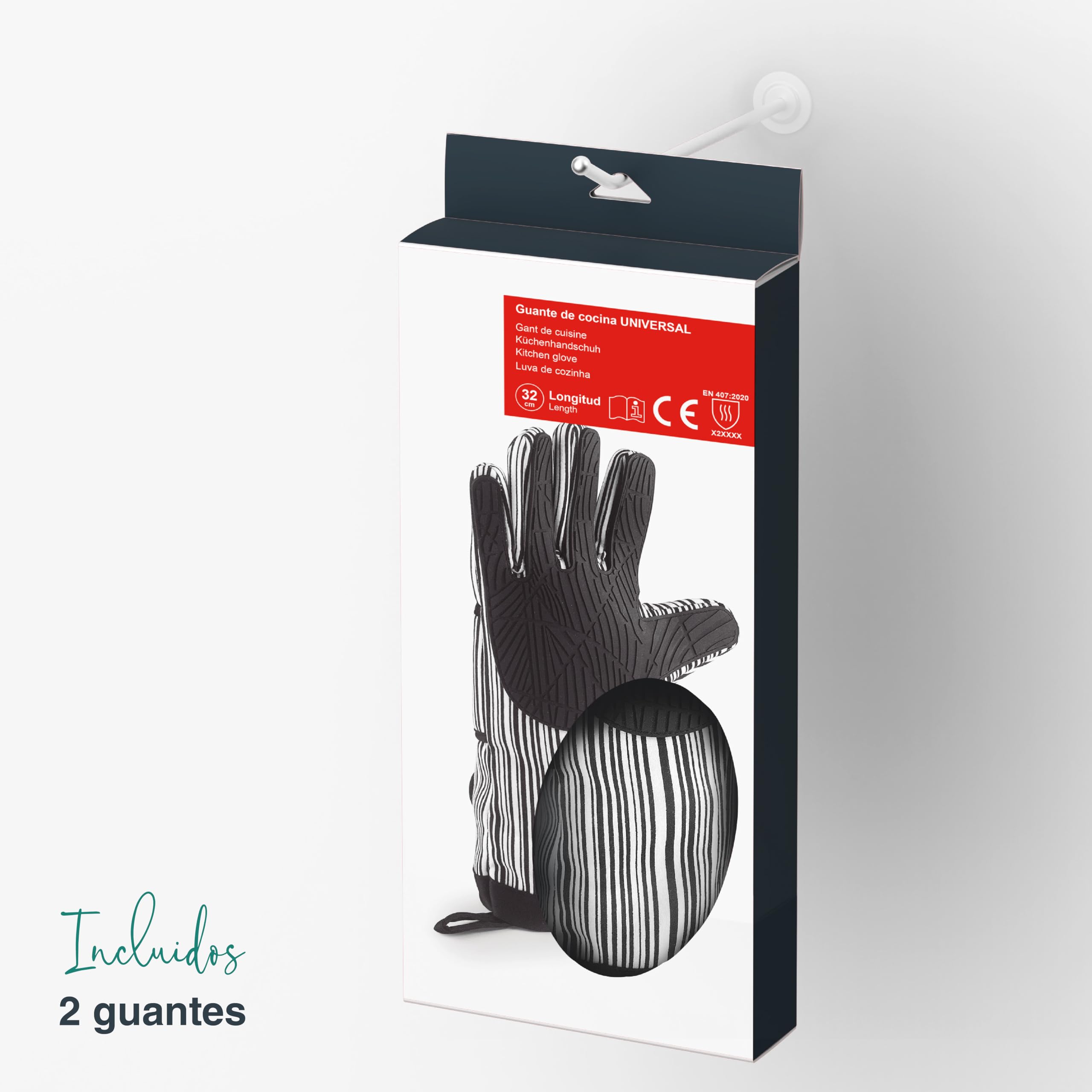 Lacor - 60068 - Guantes Horno XL, Guantes Horno Cocina, Máxima Seguridad, Gran Resistencia al Calor, Algodón con Doble Acolchado, Silicona y Poliéster, Apto para Lavadora y Secadora, 48 cm, Negro