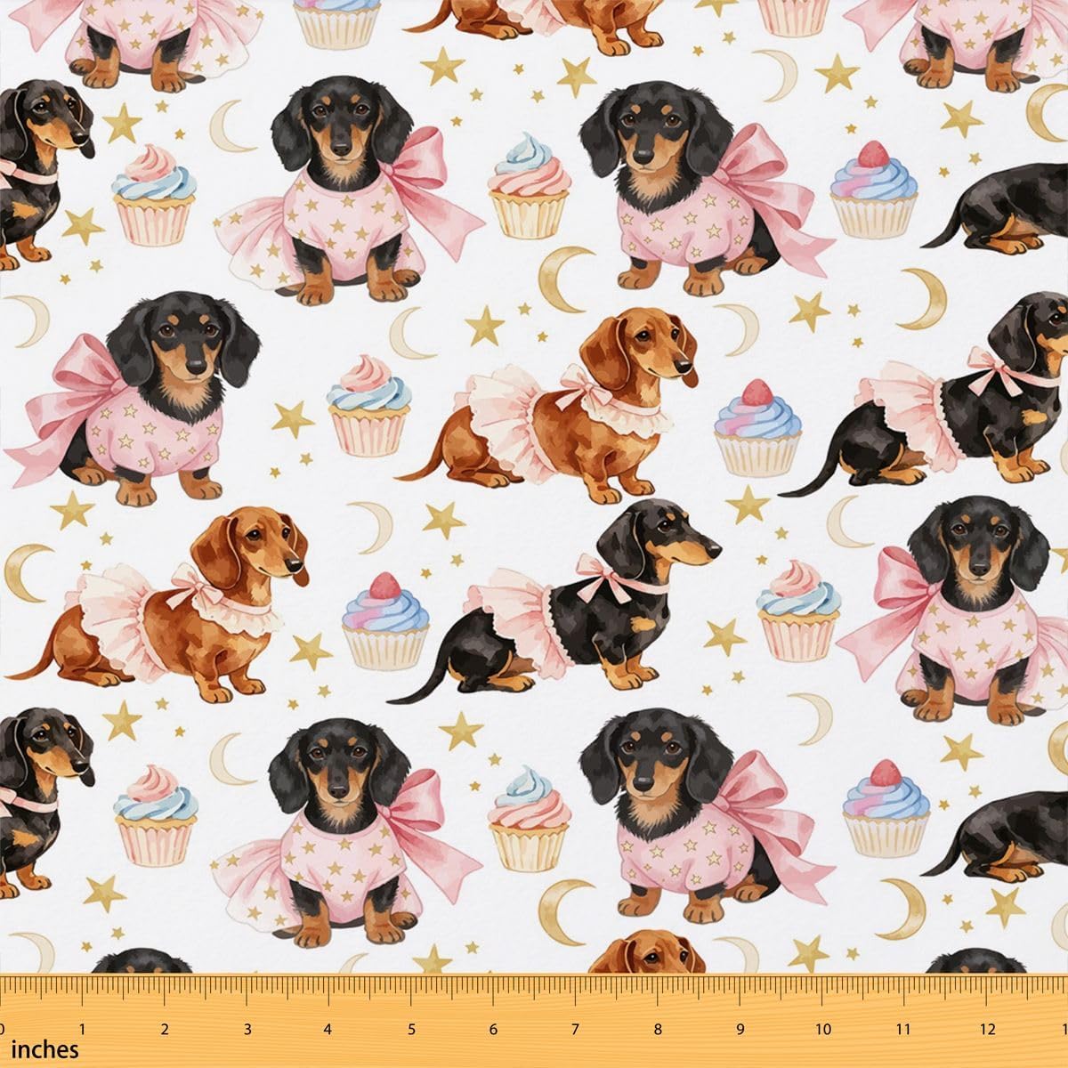 Castle Fairy Watercolor Dachshund Bow Indoor Outdoor Fabric No Stretch