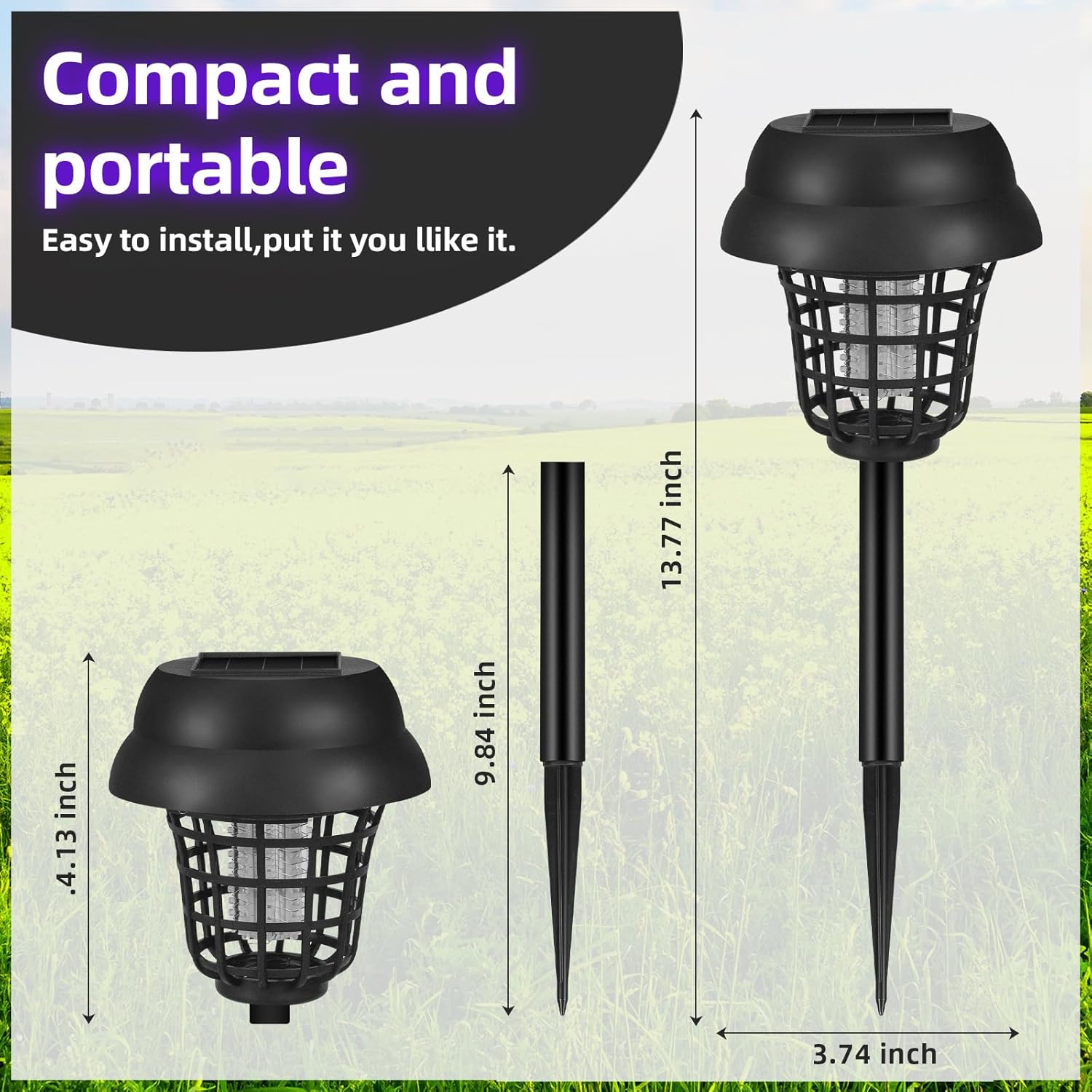 4 Pack Solar Bug Zapper Outdoor Waterproof Solar Powered Mosquito Zapper Repellent Outdoor Patio, Cordless Small Fly Insect Zappers for Garden Yard Backyard Pathway Gnat Bug Lamp for Outside, Black