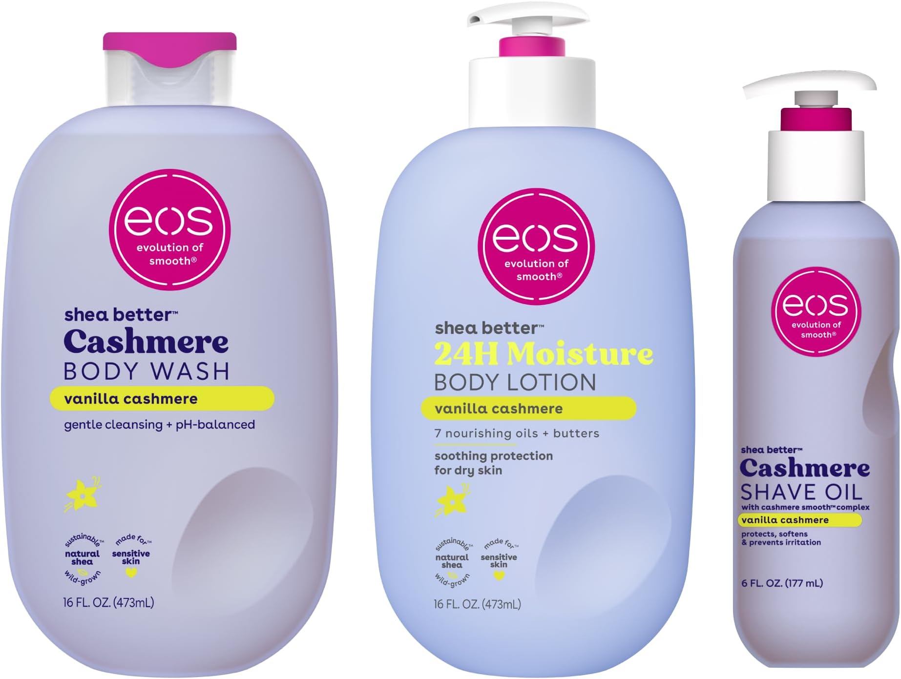 Shower Essentials Bundle- Body Lotion, Body Wash, Shave Oil - Vanilla Cashmere