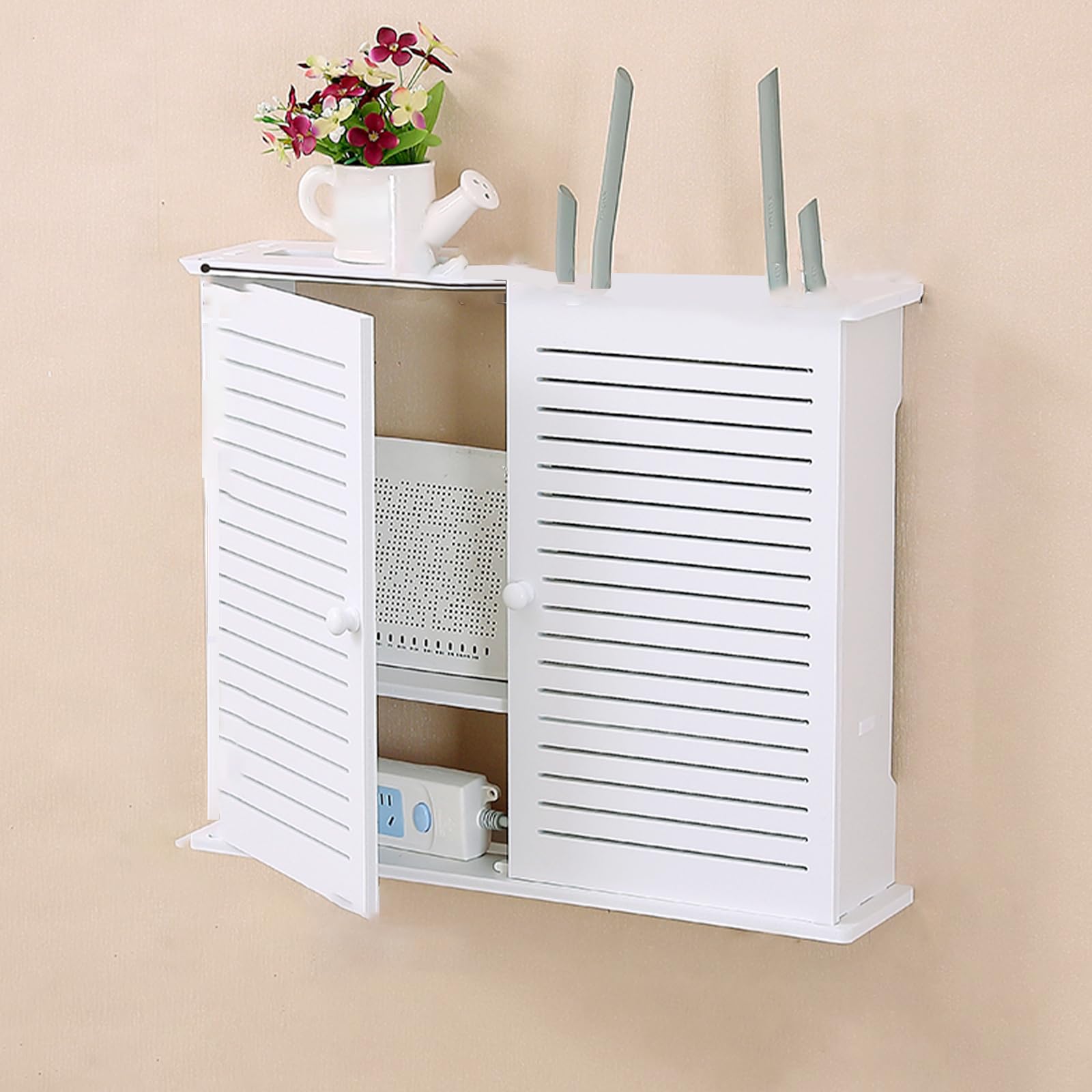 Armoire de rangement pour routeur et boîte à fusibles en bois 48x11x40 cm