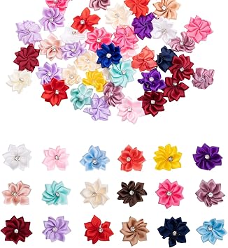 50 Pcs 1.2inch Multi-Color Ribbon Flower Mini Flowers for Crafts, Satin Ribbon Flowers Bows Mini Embellishments for Wedding Dec, DIY, Home Decor