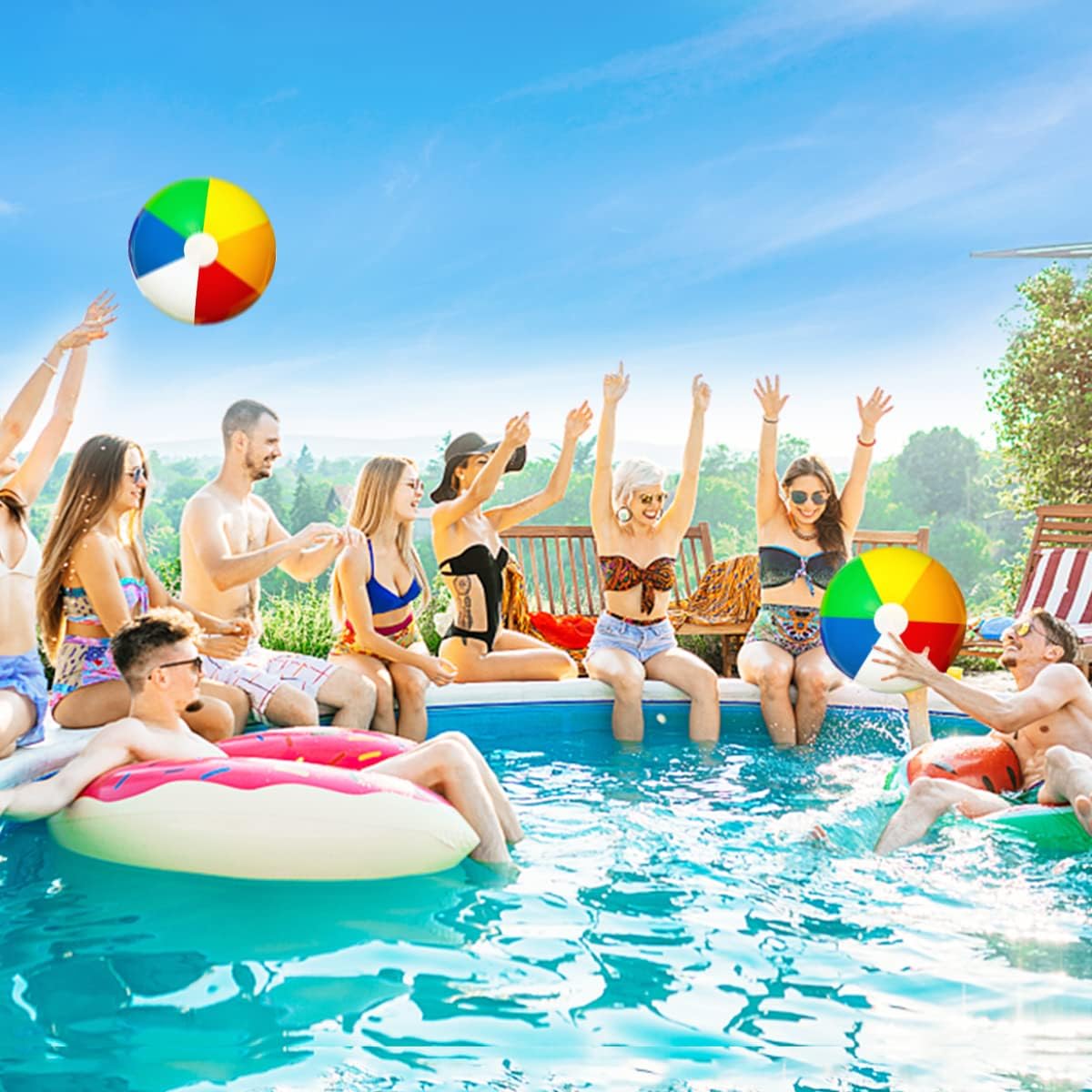 Leaflai 12'' Inflatable Beach Balls, Beach Ball for Kids Bulk Pool Toys Ball for Summer Outdoor Water Game Activities Party Decorations - Rainbow Color 12 Packs : Toys & Games