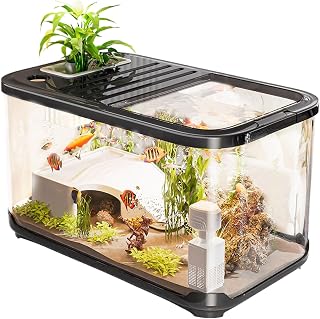Aquarium Starter Kit - Fish Habitat Bowl, Turtle Container, Ventilated Cover, Durable Base | Freshwater Shrimp Plant Decor, for Aquatic Life Care Home Landscaping Aquarium Display
