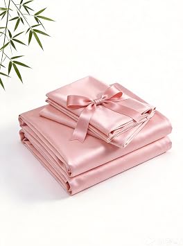 Yibeizi Pink 100% Viscose Derived from Bamboo Sheet Set Full Size, 4 Pieces Cooling Silky Bed Sheets for Hot Sleeper, Luxury Soft Deep Pocket Fitted Bedsheets