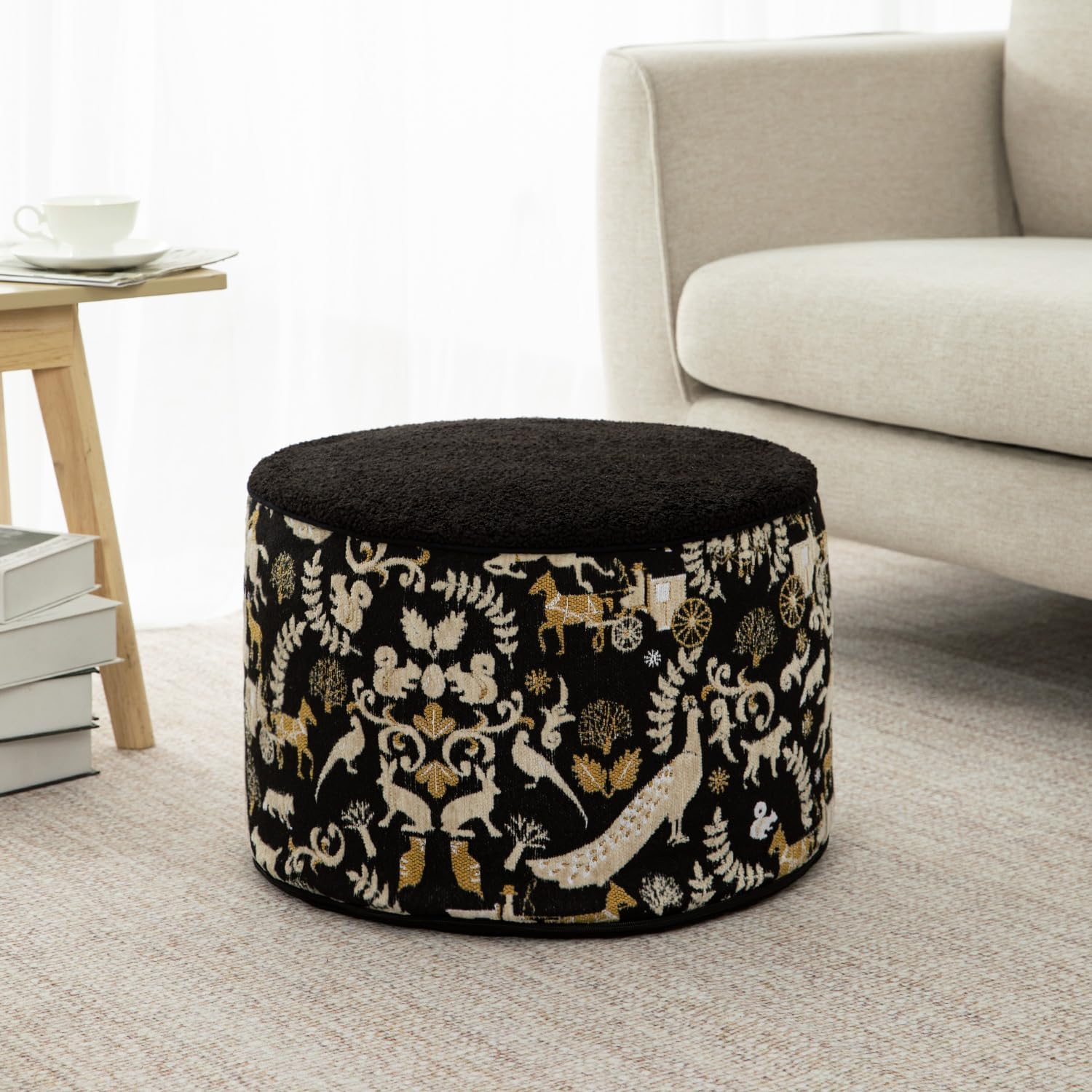 VOGOL Boho Tufted Unstuffed Pouf Cover, Casual Boucle Ottoman Floor Cushion for Living Room, Decorative Pouf Footstool Cover for Bedroom, 20" x 12" x 12", Black