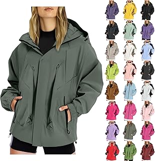Regenjacke Damen Wasserdicht Atmungsaktiv Übergangsjacke Leichte Outdoor Windbreaker Frühling Softshelljacke mit Kapuze und Taschen Einfarbig Fahrrad Jacke Sommer Wanderjacke Funktionsjacke
