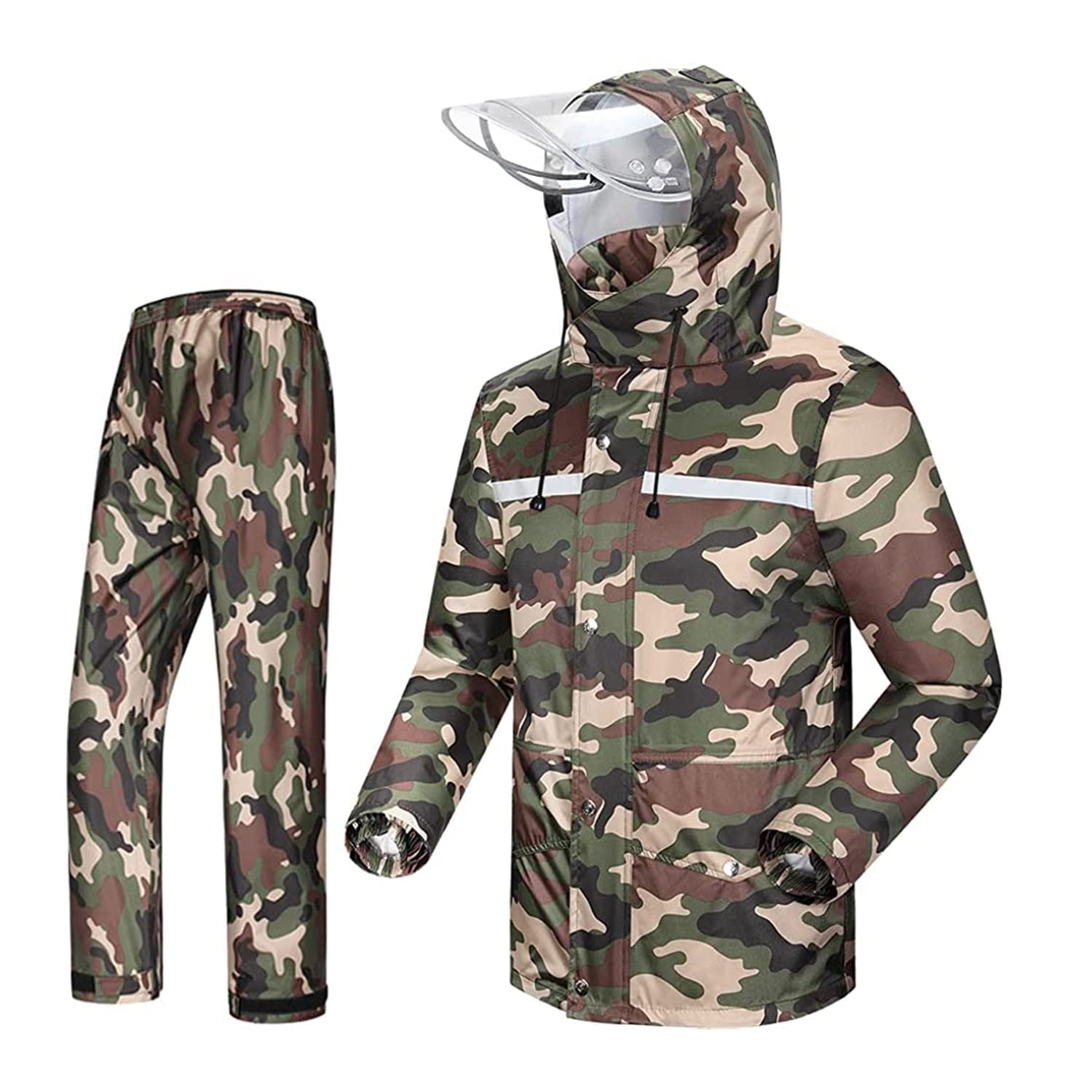 hacer Reusable 100% Air & Waterproof Unisex Raincoat Imported Seam Sealed Military Print Snow Suit Bikers Hiking Traveling (XXXL, Army Green)-picture-42