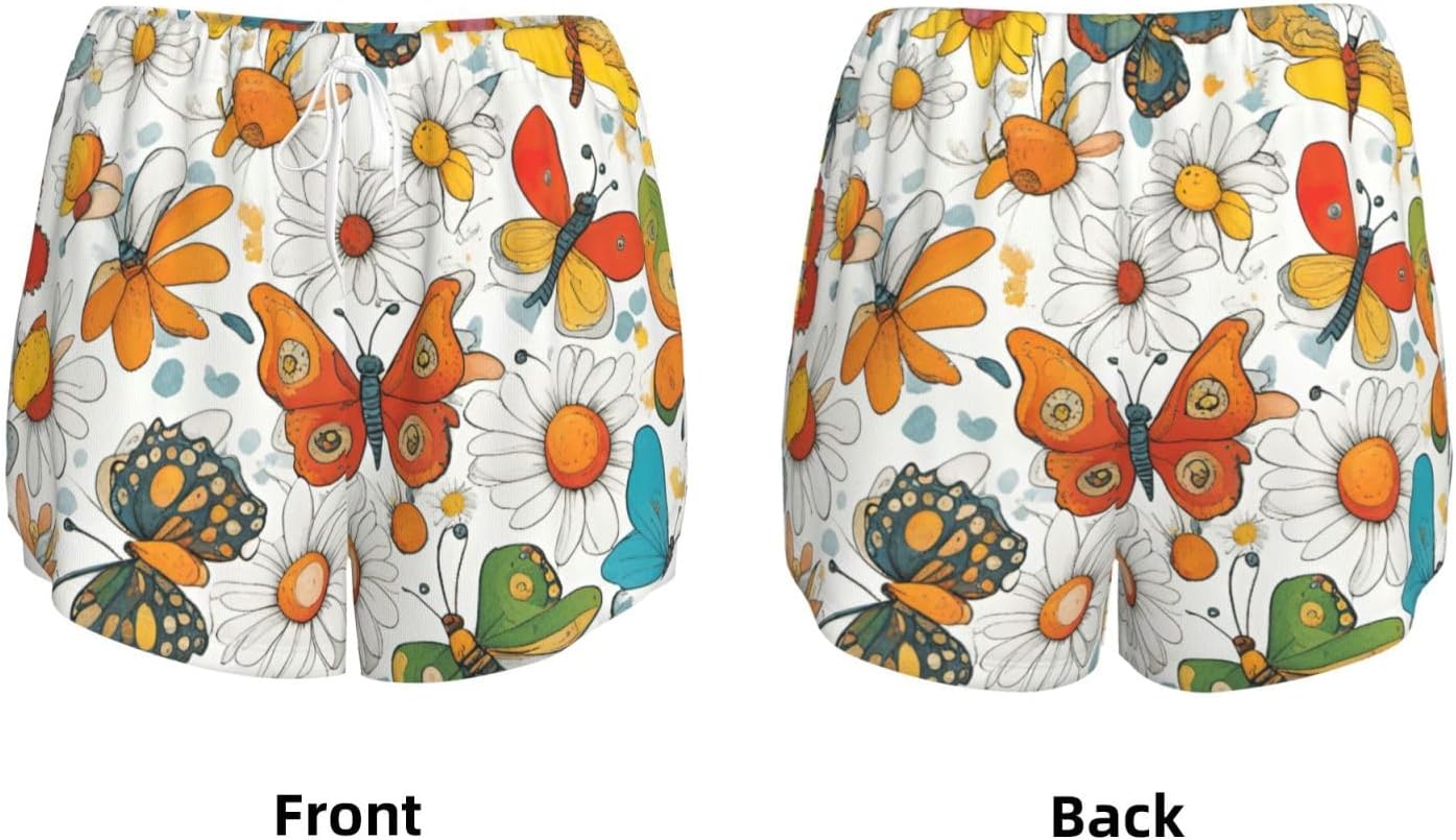 Butterfly Daisy Print Women's Tennis Skirt Pleated Golf Skorts High Waisted with Pockets Inner Athletic Skirts for Workout Sports Casual S-XXL White