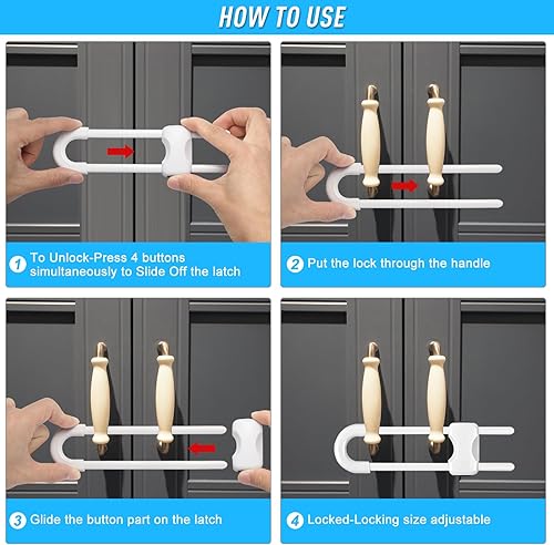 Miniatura 4 de Cerraduras de gabinete a prueba de bebés, cerraduras de gabinete en forma de U a prueba de niños, cerraduras ajustables para niños para armarios y