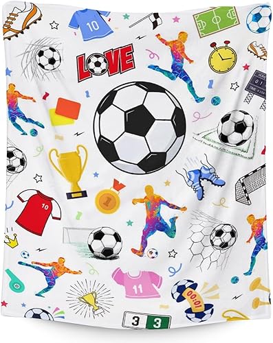 Miniatura 20 de Regalos de fútbol personalizados, manta grande de 50 x 60 pulgadas para niños y niñas, manta suave y acogedora para equipo de fútbol, manta