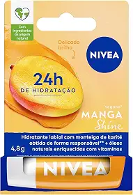 NIVEA Hidratante Labial Manga Shine 4,8g - 24h de hidratação para os lábios com brilho delicado.