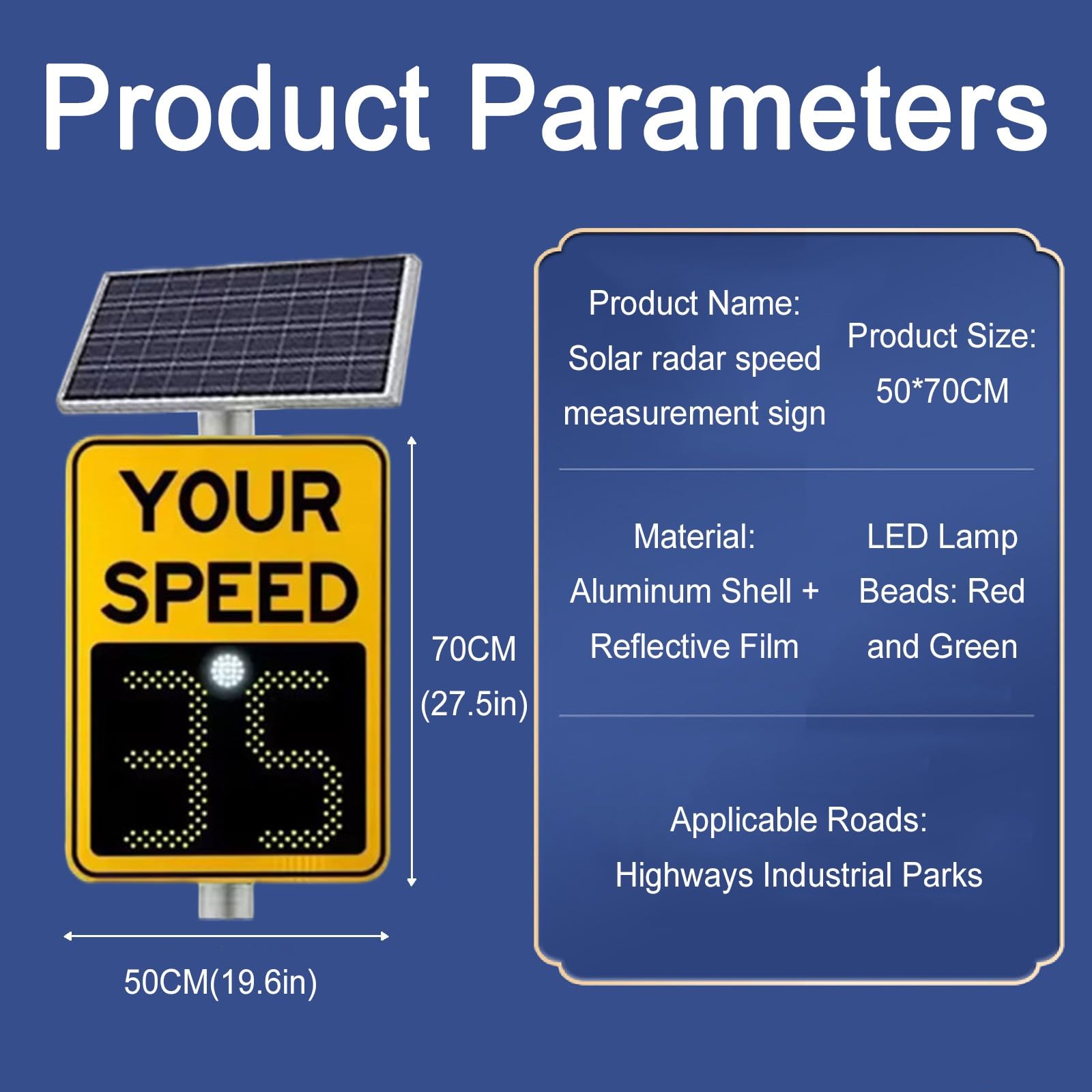 Señal de velocidad de radar LED con energía solar, tablero de advertencia de retroalimentación de tráfico, detector de límite de velocidad de seguridad vial, impermeable, para parques industriales y