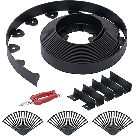 Landscape Edging, 90' 2" Tall Garden Edging with Scissors, Lawn Edging with 108 Garden Spikes and 5 Connectors, Heavy Duty PP&PE Material Edging for Landscaping, Garden, Lawn, Black