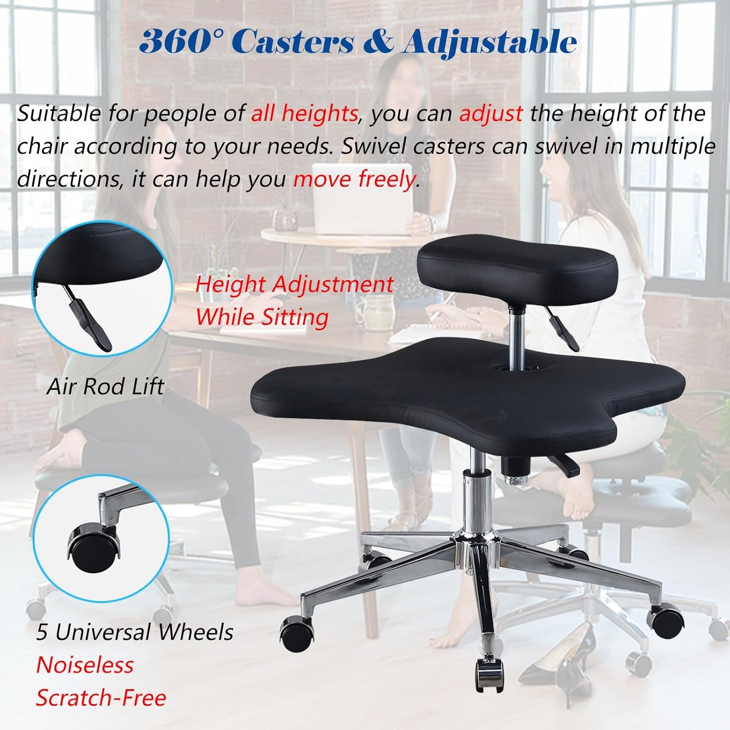 Office Chair Cross Legged Chair，Double-Deck Kneeling Chair Height Adjustable for People with Low Back Pain, Cross-Legged Chair with Wheels, Meditation Chair for Home/School/Office(White)