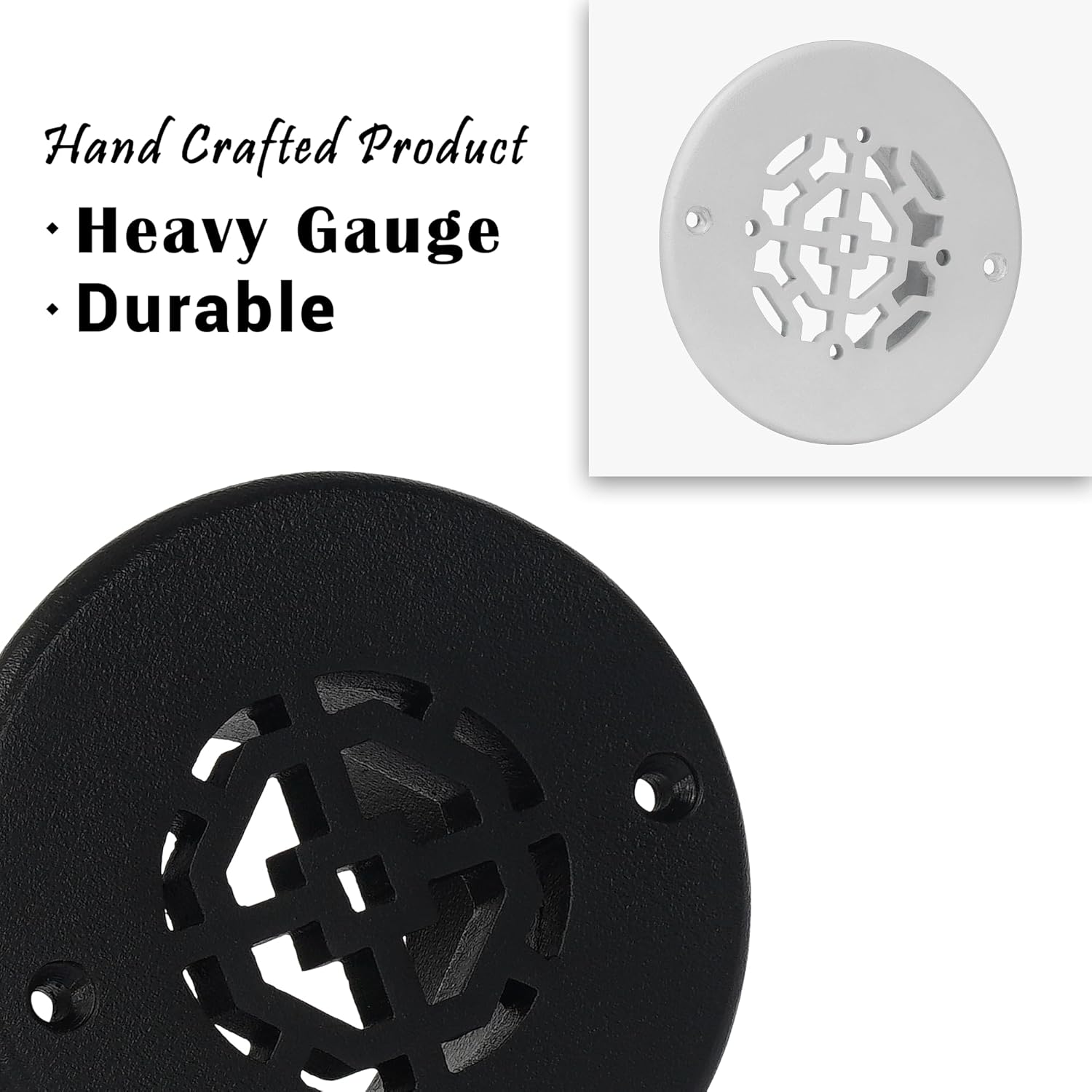 Achtek 4.5" Duct (6" Round Overall Size) Solid Cast Aluminum Round Grill | Powder Coated | for Floor-White Without Screw Holes