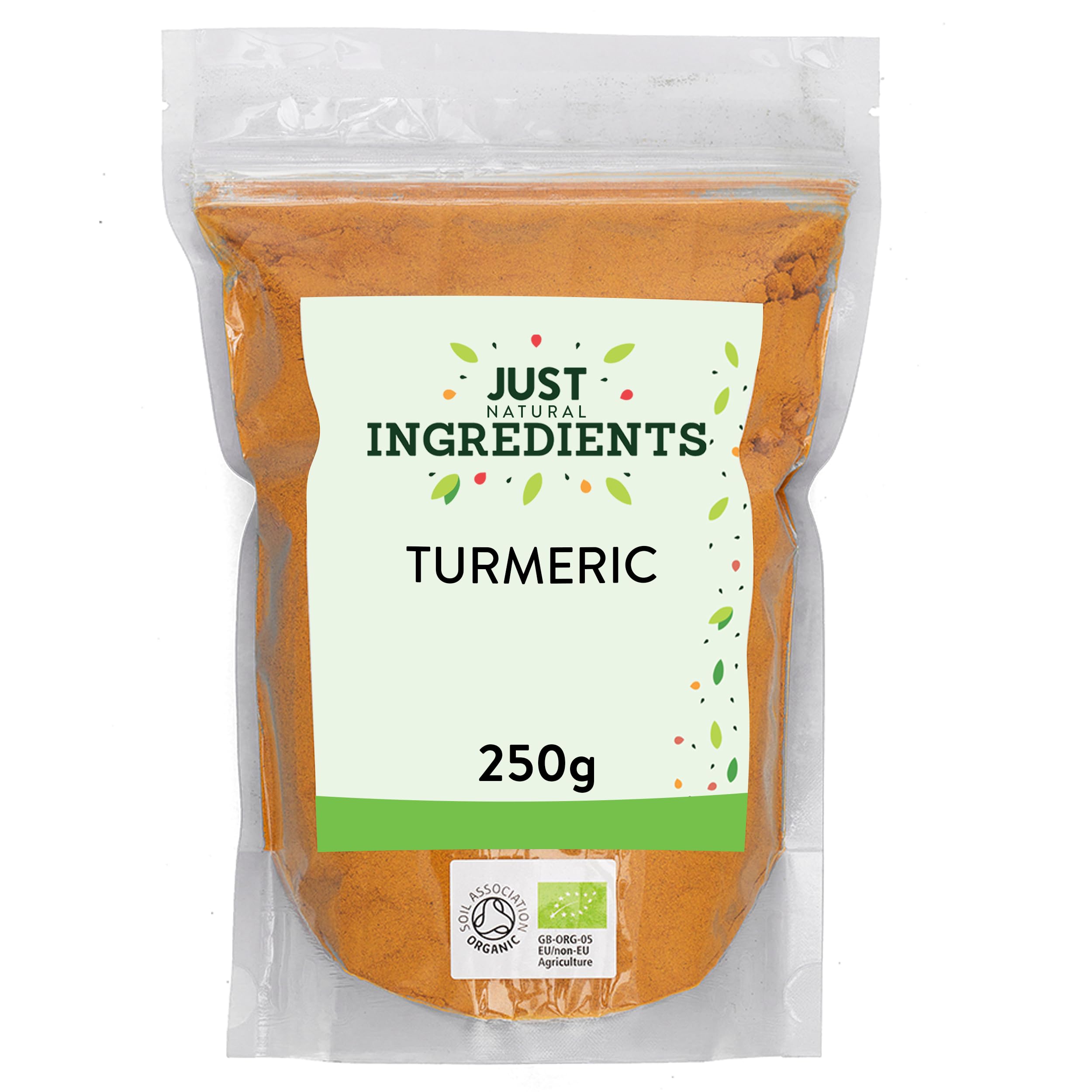 JustIngredients Organic Turmeric Powder 250g, Fresh Indian Spice, Cooking & Seasoning, Organic Herbs for Curries, Latte, Supplements & Mixed Spices
