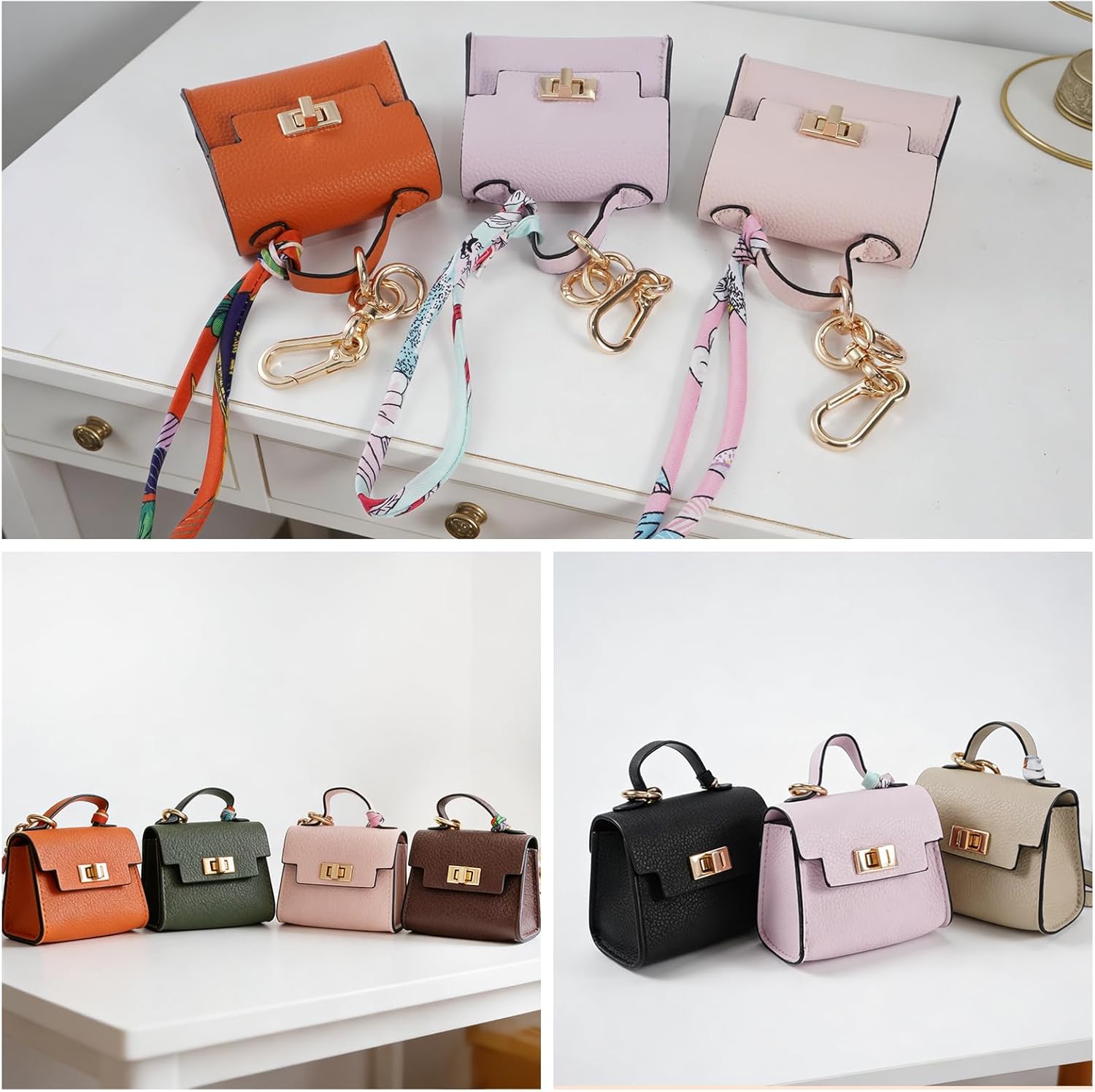 Mini Backpack Keychain, Leather Small Coin Purse for Women, Cute Hand Bag Charms with Key Holder & Twist-lock (Beige) - Image 6