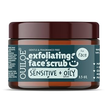 Non Irritating Facial Scrub Exfoliator for Sensitive and Oily Skin - Unscented Face Scrub Exfoliator - Safe for Acne Prone Skin - Gentle, Non Comedogenic, pH Balanced, 3.52 oz by Ouiloe