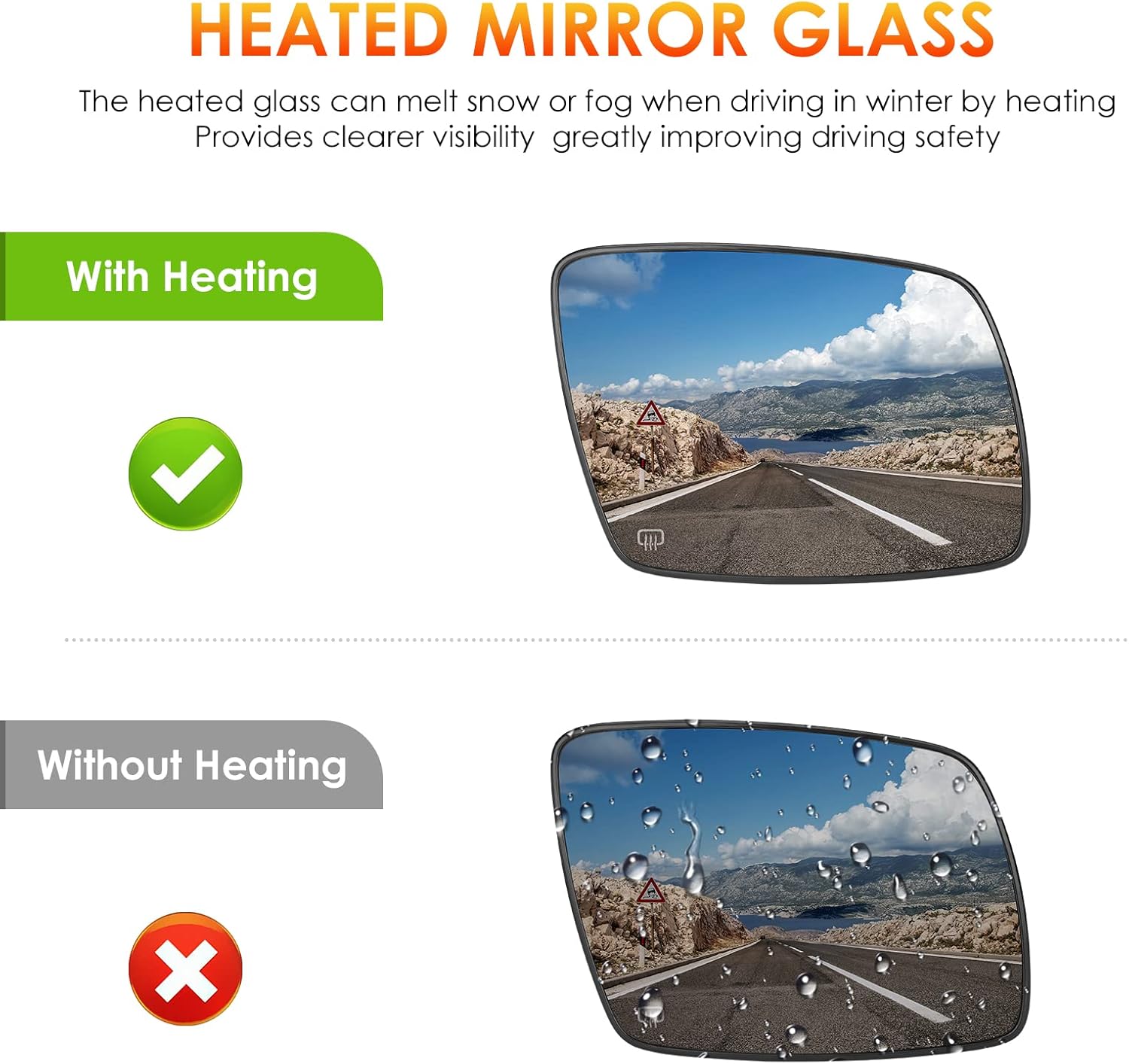 Left Driver + Right Passenger Side Mirror Glass Replacement Compatible with 2009 2010 2011 2012 2013 2014 2015 2016 2017 2018 Dodge Journey Rear View Heated Mirror Replace 68045692AA 68045693AA
