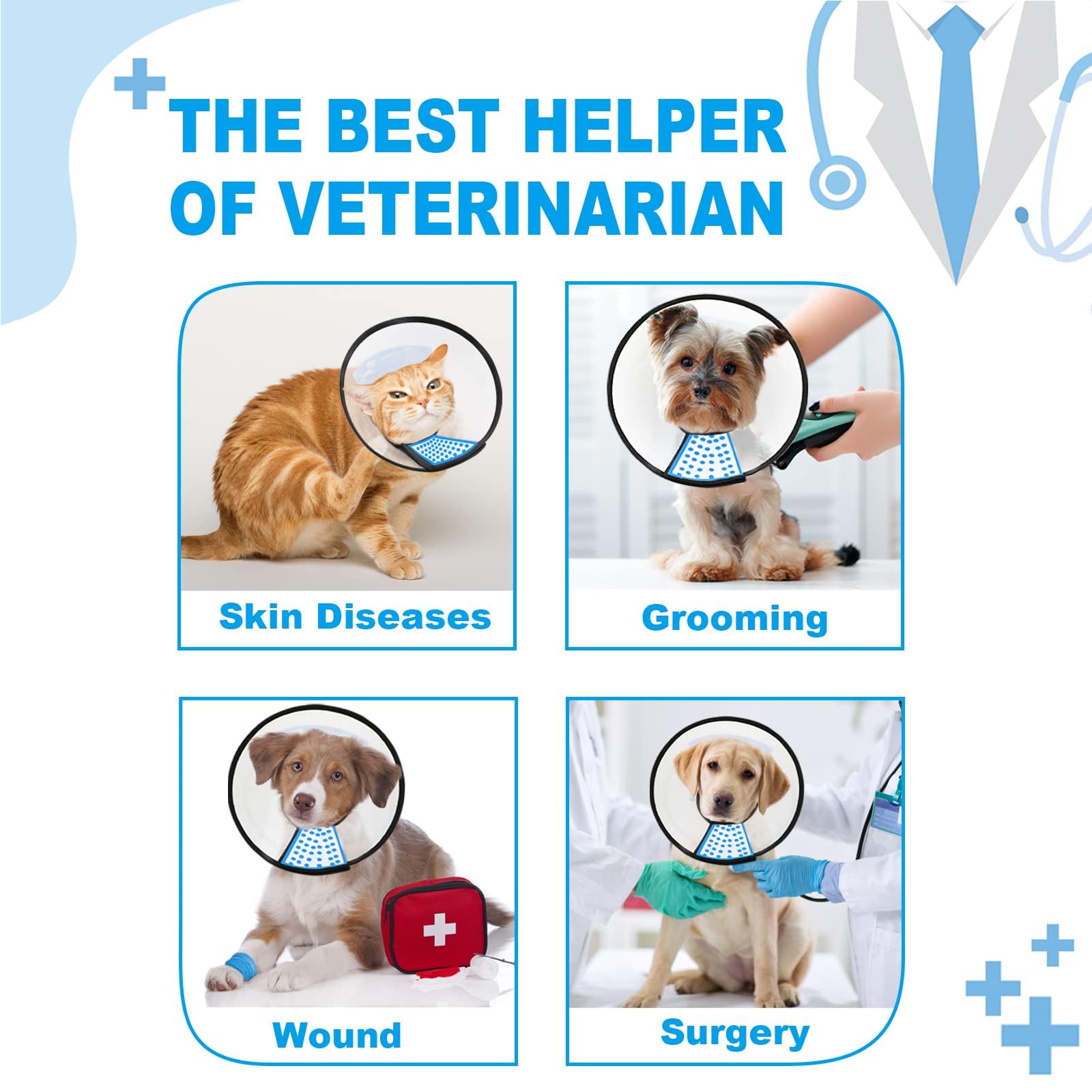 Supet Dog Cone Collar Adjustable Pet Cone Recovery Collar Comfortable Pet Cone Protective for After Surgery Anti-Bite Lick Wound Healing Safety Practical Plastic Collar for Dogs and Cats (S-new) - Image 2