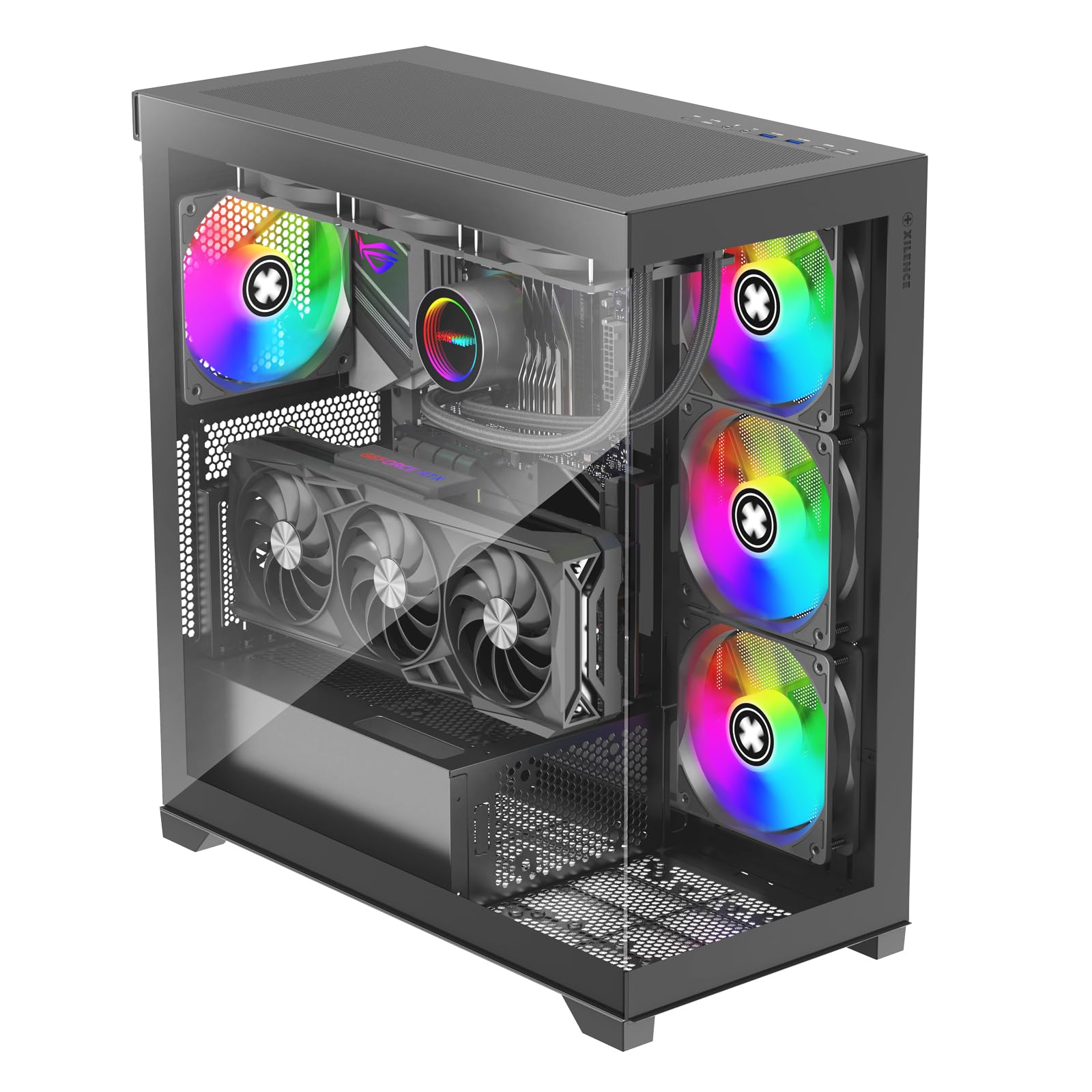 Xilence X818.ARGB XILENT Gleam obudowa komputera gamingowego, 4 x wentylator ARGB 140 mm, ATX Midi Tower Case, szkło akwariowe, z uchwytem na kartę graficzną, płytka sterująca PWM/ARGB, dla dobrego