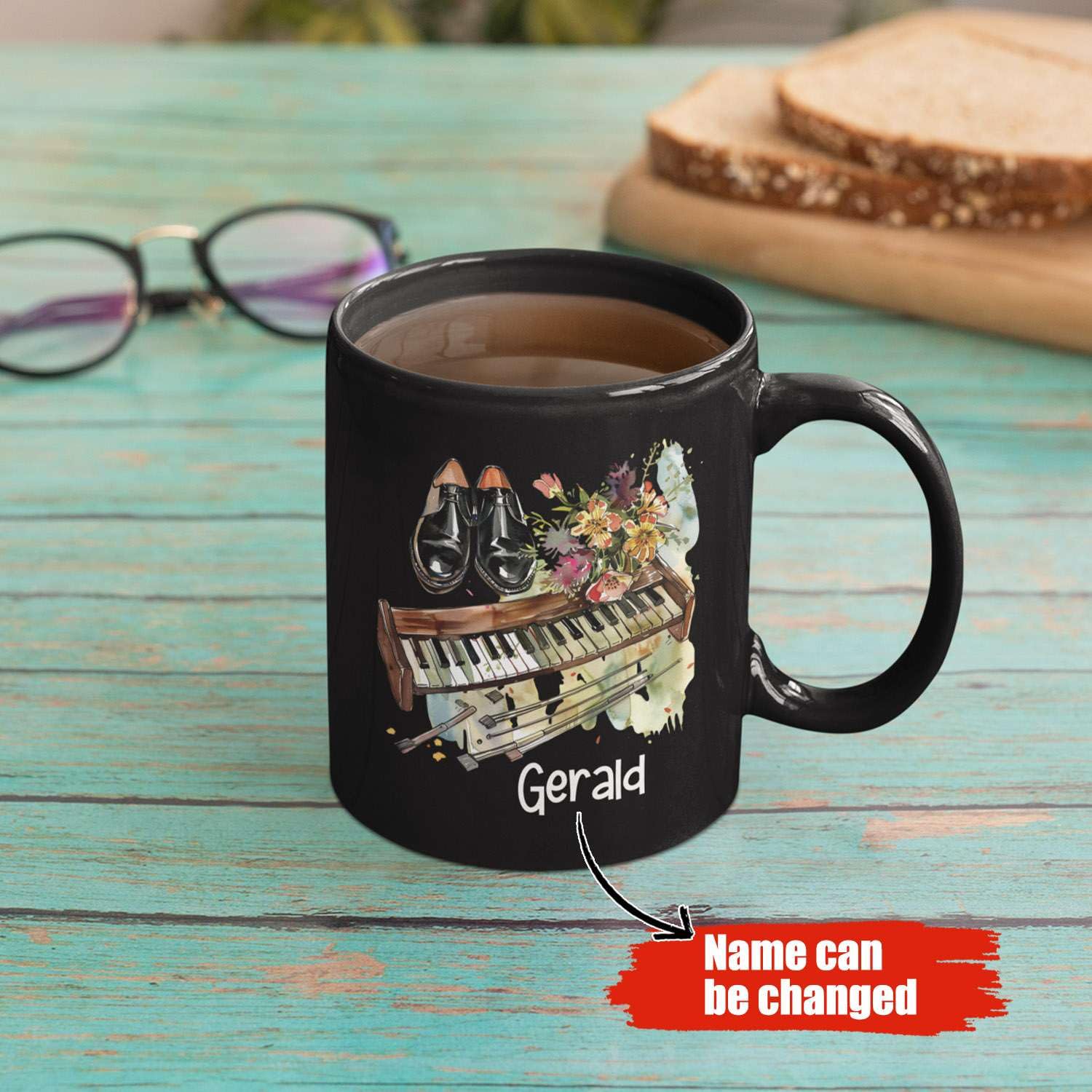 Marimba With Colorful Keys Design Mug, Customized Name Marimba Ceramic Cup, Personalized Musical Instrument Coffee Mug, Custom Marimba Black Cup 11oz 15oz, Gift For Boyfriend